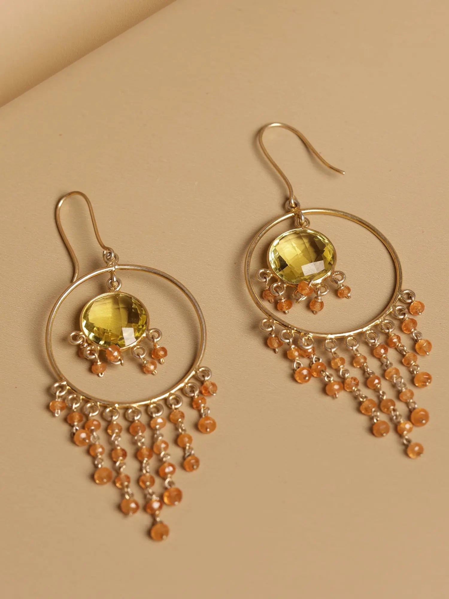 Gleaming Citrine & Carnelian Gold Plated Drop Hook Earrings Jewelry VJewels