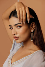 Gold Plated Bahara Black Spinel with Pearl Beads Chain Studs Earrings Jewelry Vidita Jewels