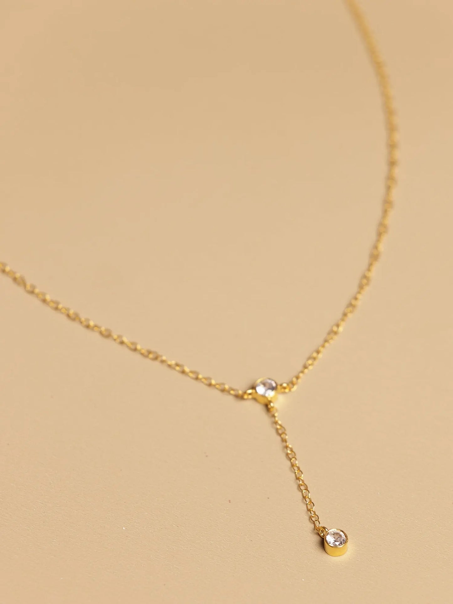 Gold Plated CZ Charm Minimalist Lariat Necklace Jewelry VJewels