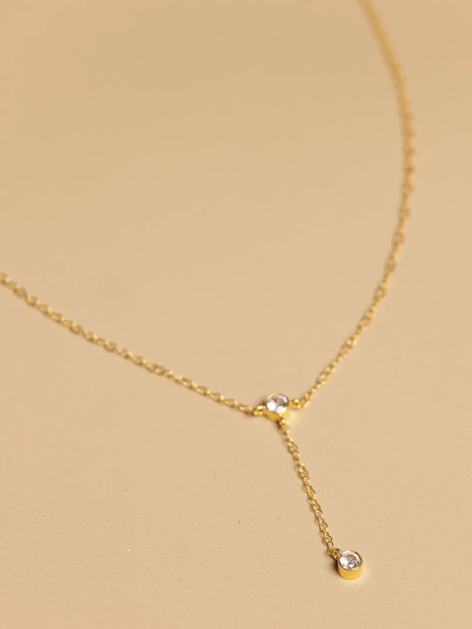 Gold Plated CZ Charm Minimalist Lariat Necklace Jewelry VJewels