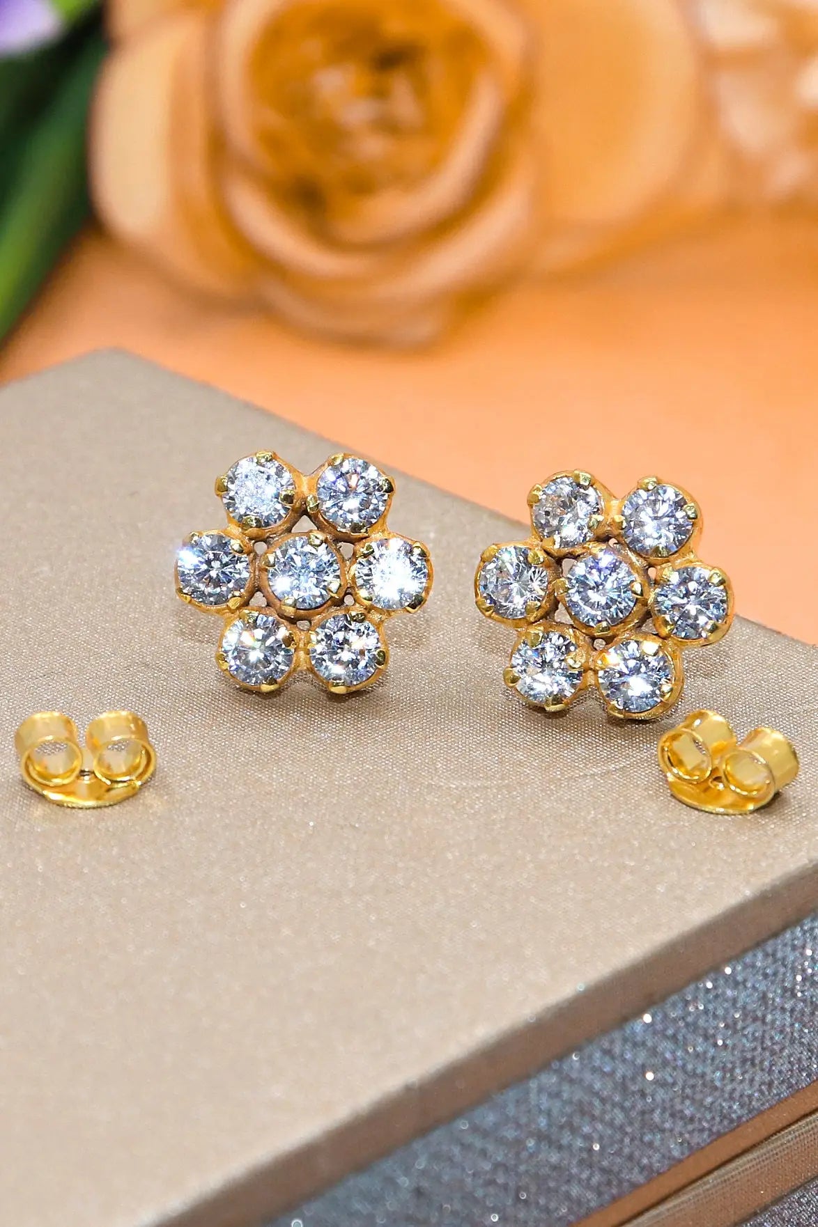 Gold Plated CZ Zircon Dazzling Studs Earring VjewelsIndia