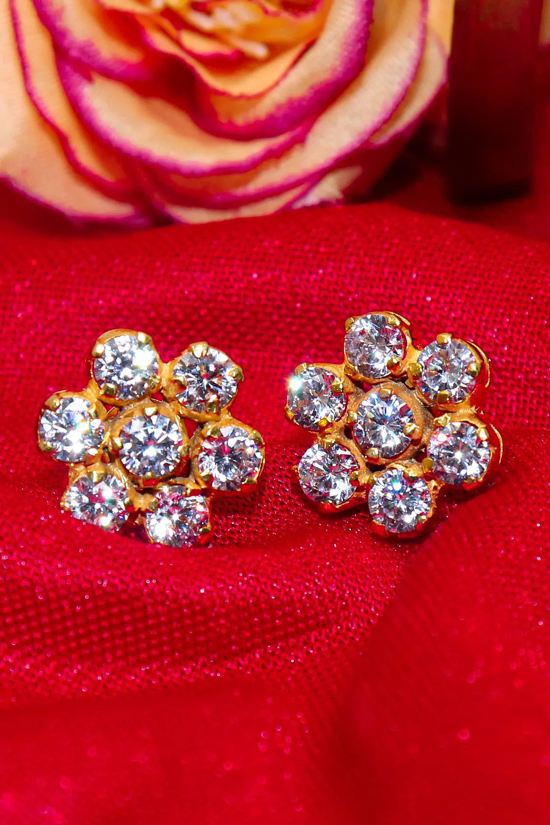 Gold Plated CZ Zircon Dazzling Studs Earring VjewelsIndia