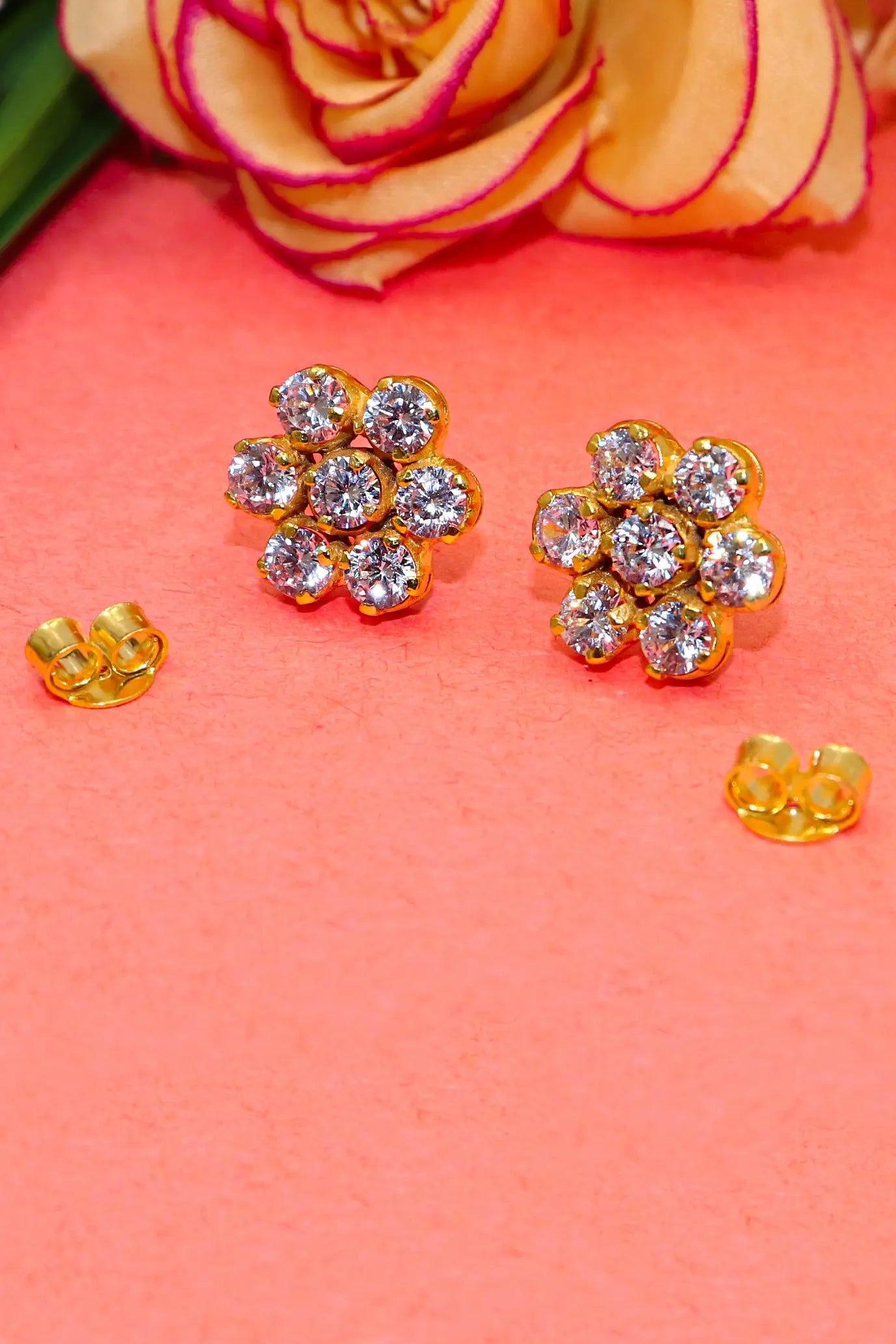 Gold Plated CZ Zircon Dazzling Studs Earring VjewelsIndia