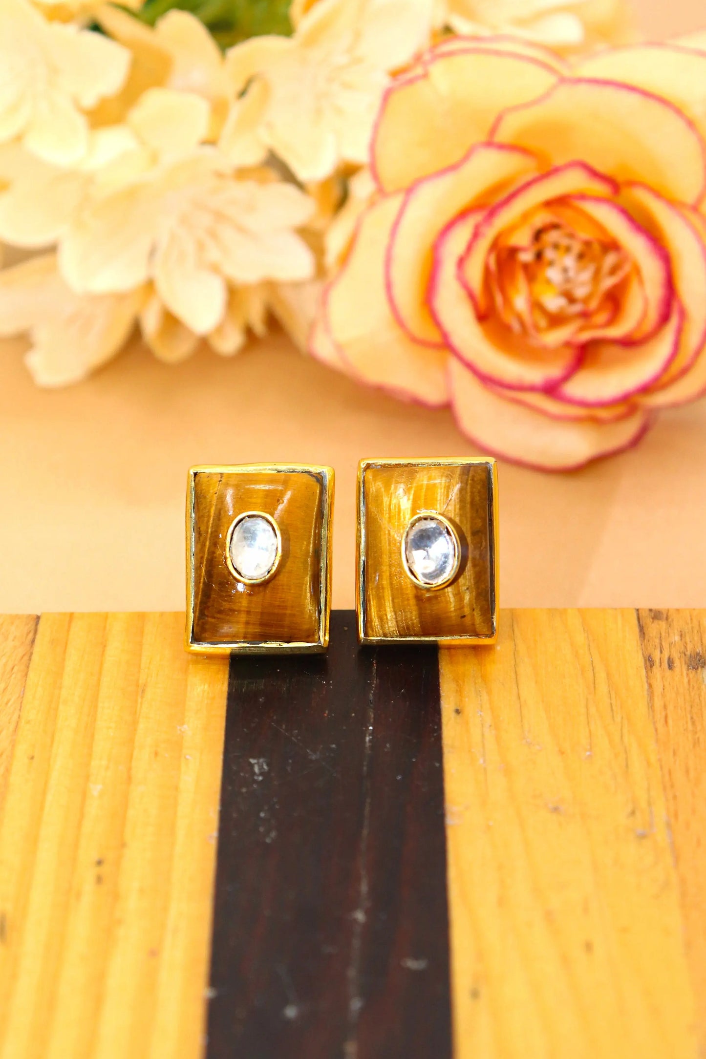 Gold Plated Cufflinks with Semi-Precious Gemstones for the Discerning Gentleman VJewels