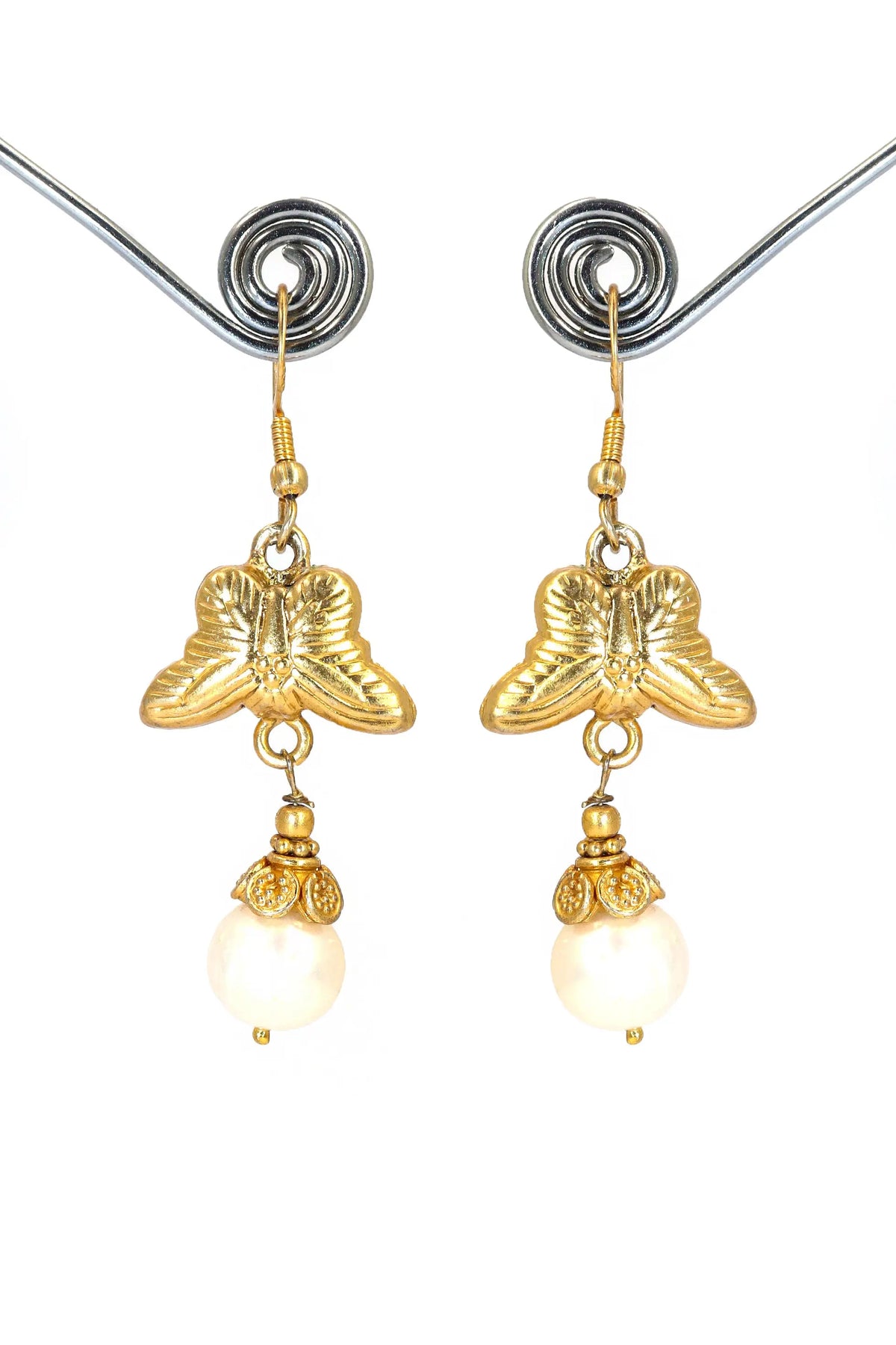Gold-Plated Earrings Featuring Dazzling Pearl Gemstone Drops with Butterfly Design Earring Jewelry VJewels