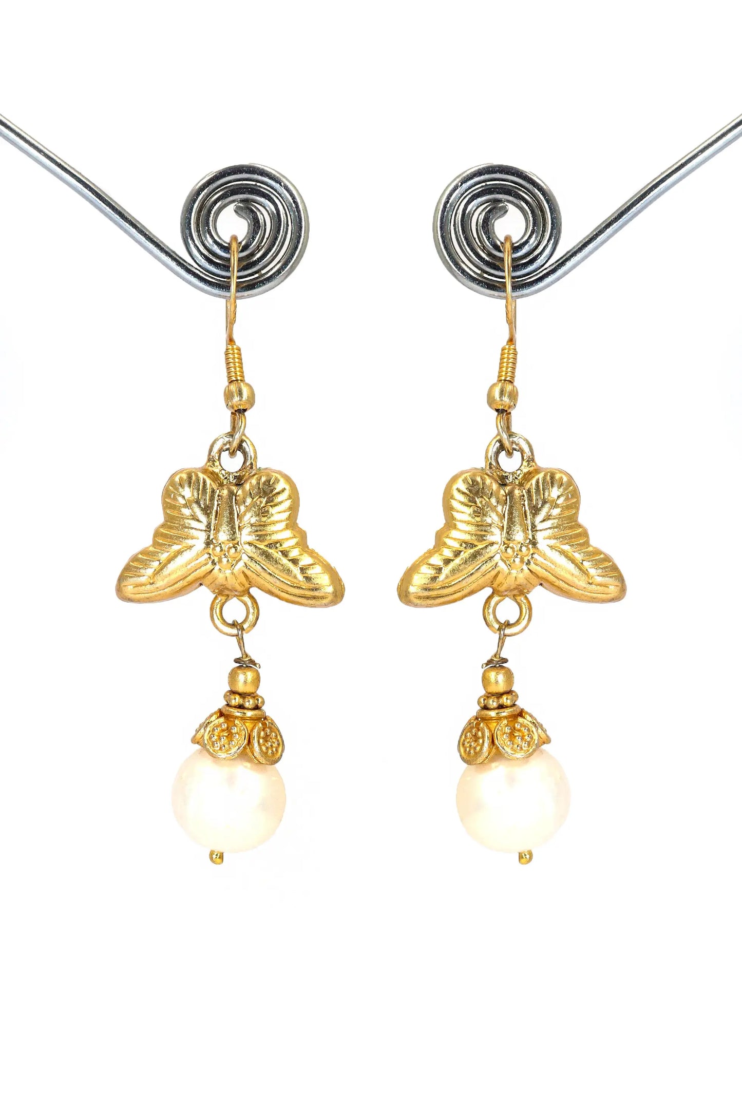 Gold-Plated Earrings Featuring Dazzling Pearl Gemstone Drops with Butterfly Design Earring Jewelry VJewels