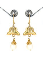 Gold-Plated Earrings Featuring Dazzling Pearl Gemstone Drops with Butterfly Design Earring Jewelry VJewels