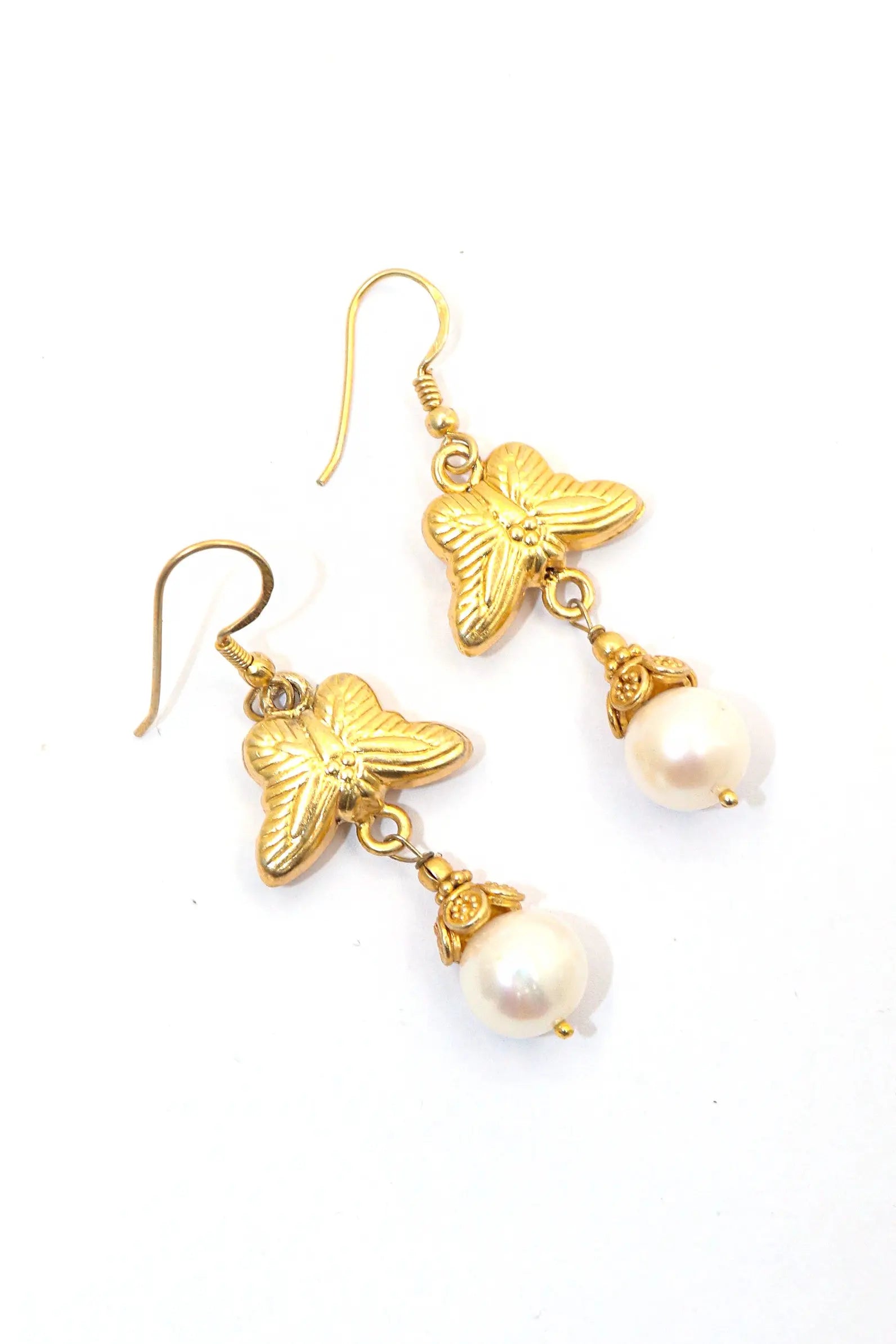 Gold-Plated Earrings Featuring Dazzling Pearl Gemstone Drops with Butterfly Design Earring Jewelry VJewels