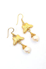 Gold-Plated Earrings Featuring Dazzling Pearl Gemstone Drops with Butterfly Design Earring Jewelry VJewels