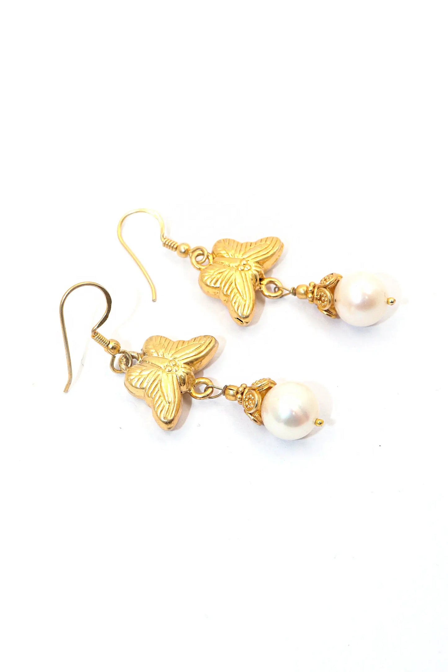 Gold-Plated Earrings Featuring Dazzling Pearl Gemstone Drops with Butterfly Design Earring Jewelry VJewels