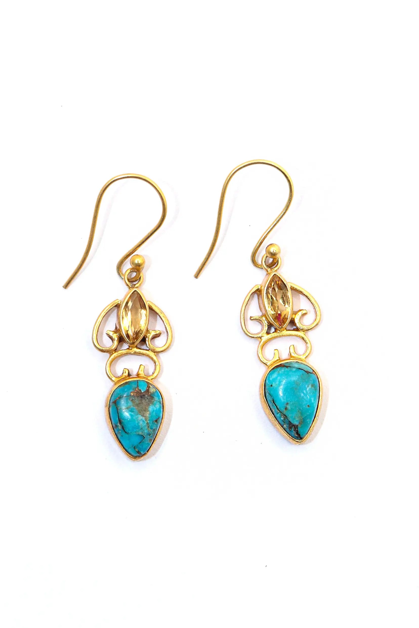 Gold-Plated Earrings Highlighted by Elegant Turquoise Gemstone Earring Jewelry VJewels