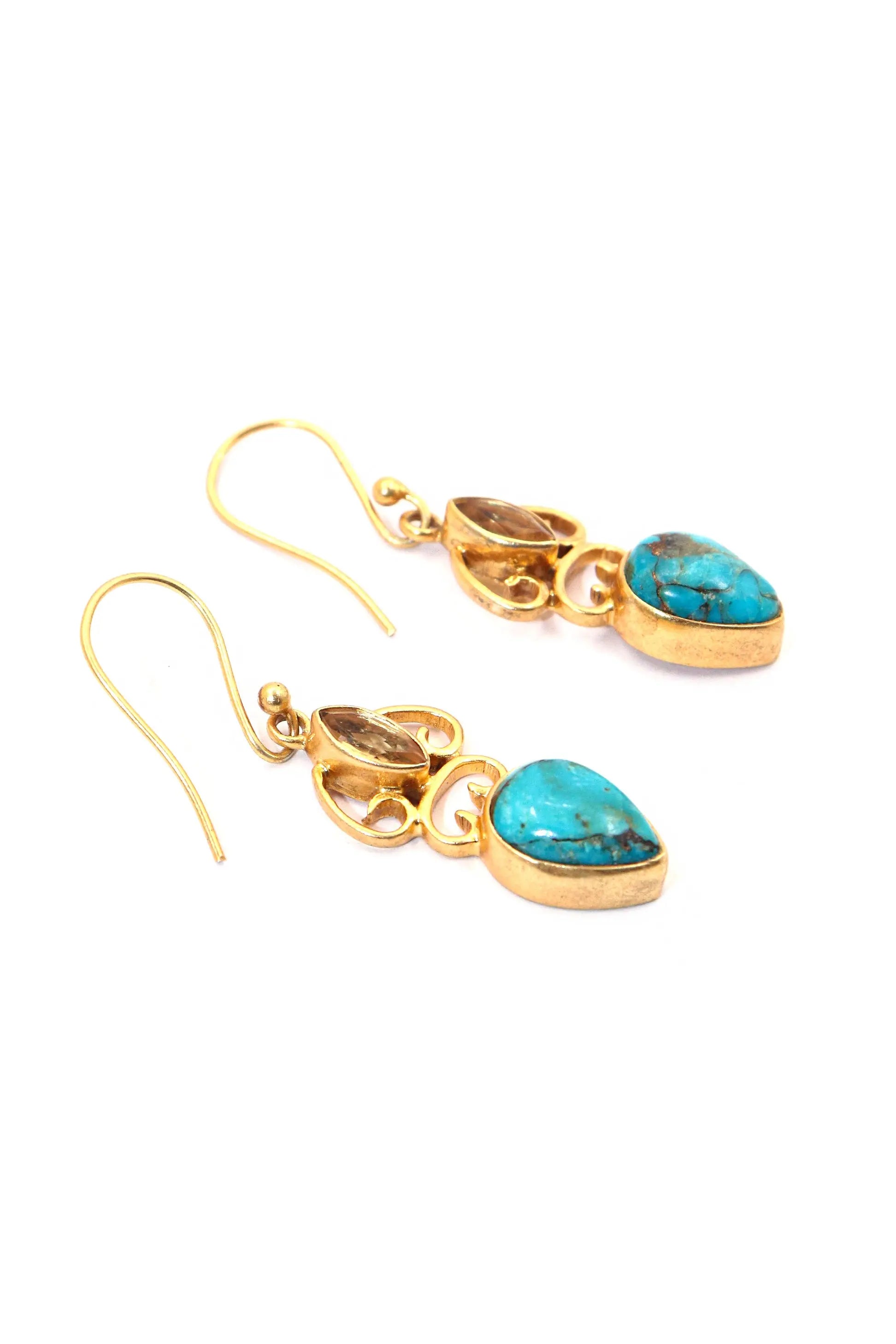 Gold-Plated Earrings Highlighted by Elegant Turquoise Gemstone Earring Jewelry VJewels