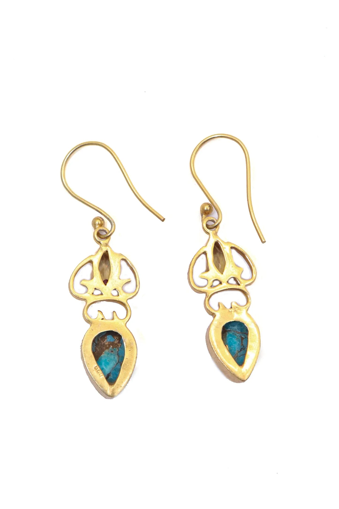 Gold-Plated Earrings Highlighted by Elegant Turquoise Gemstone Earring Jewelry VJewels