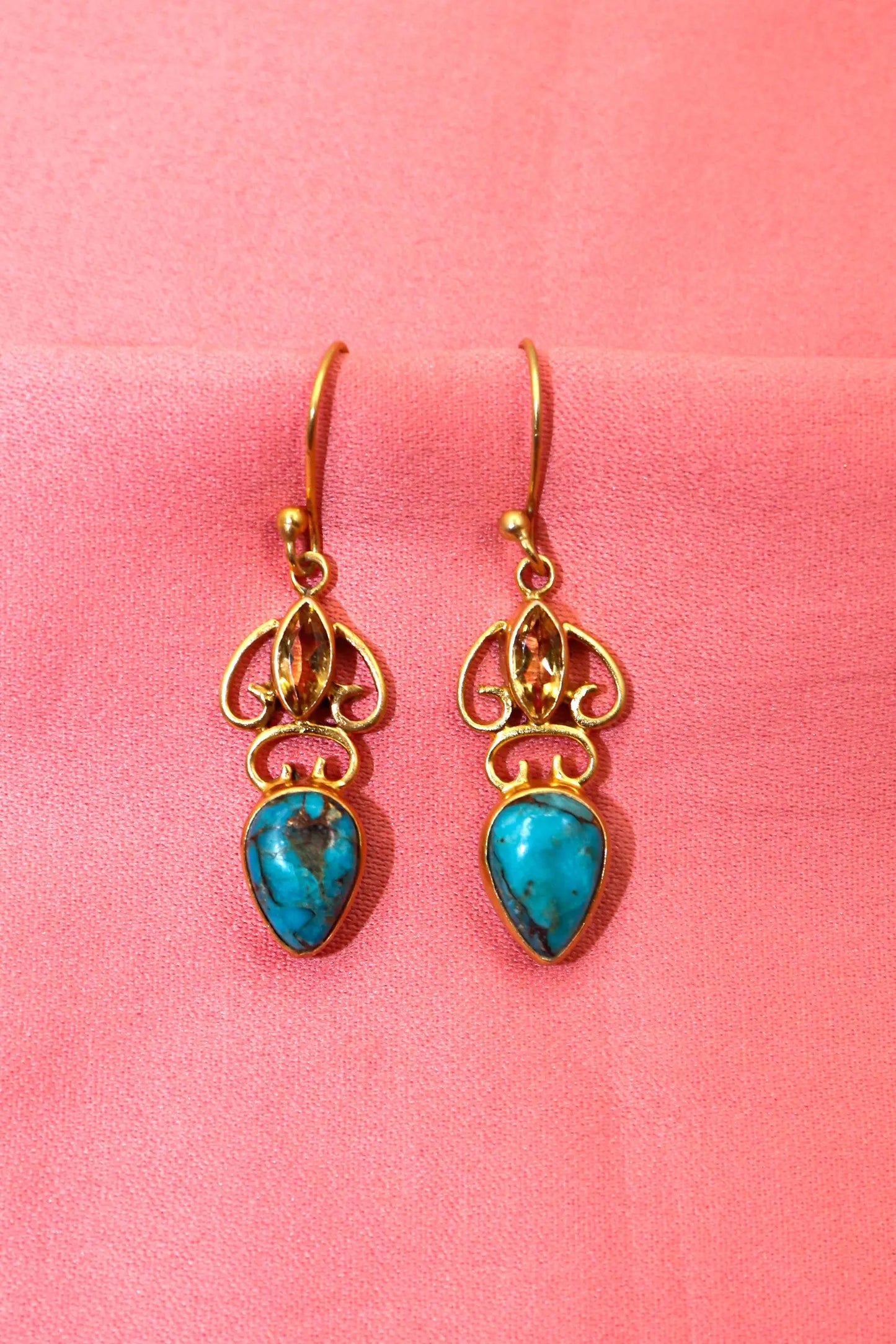 Gold-Plated Earrings Highlighted by Elegant Turquoise Gemstone Earring Jewelry VJewels