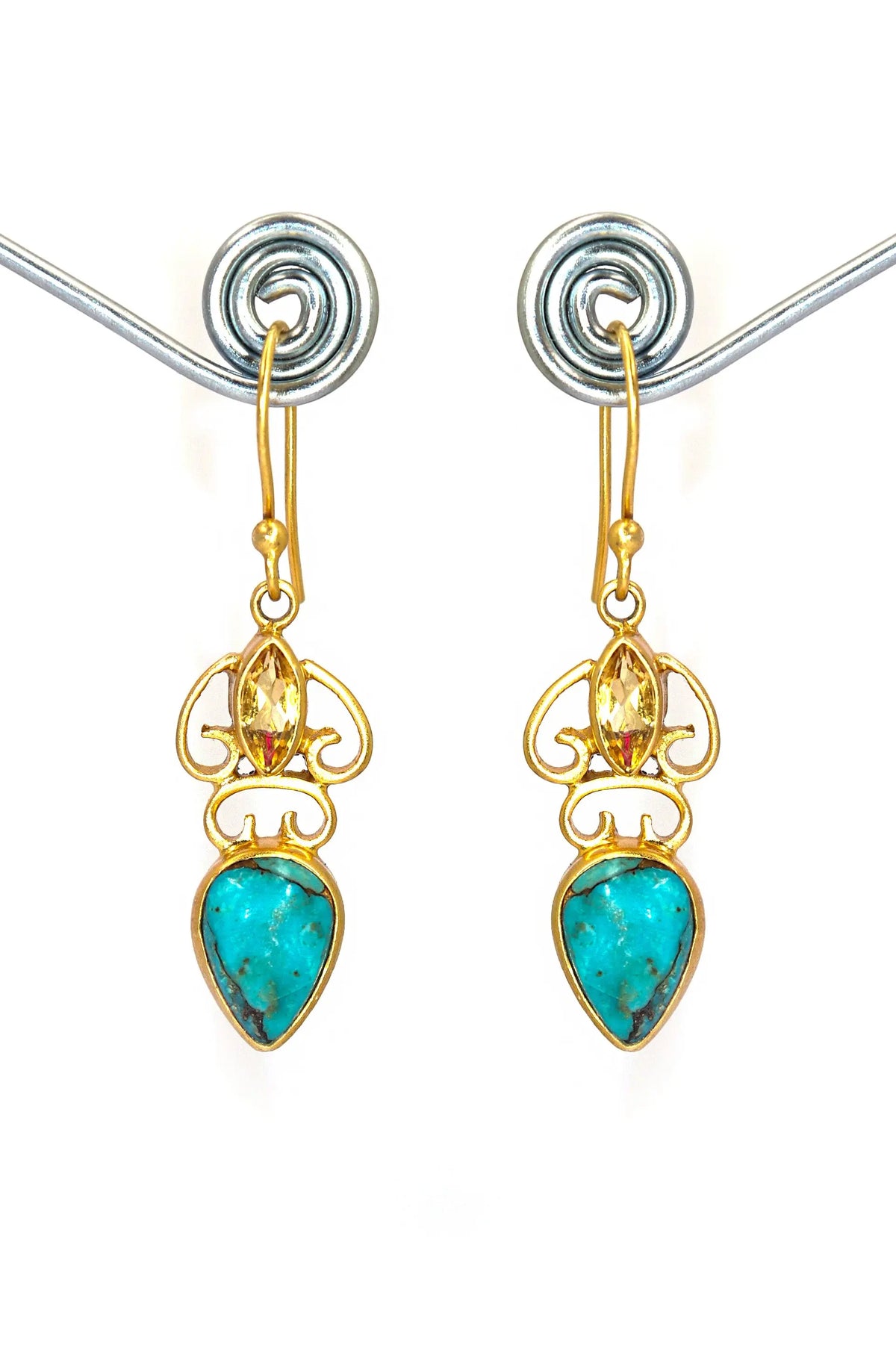 Gold-Plated Earrings Highlighted by Elegant Turquoise Gemstone Earring Jewelry VJewels