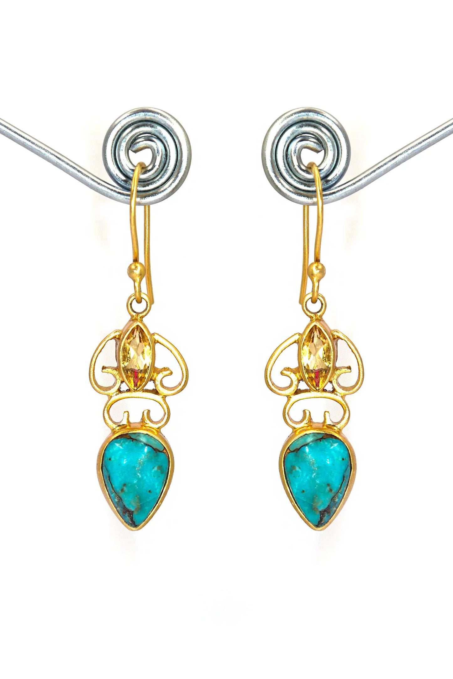 Gold-Plated Earrings Highlighted by Elegant Turquoise Gemstone Earring Jewelry VJewels