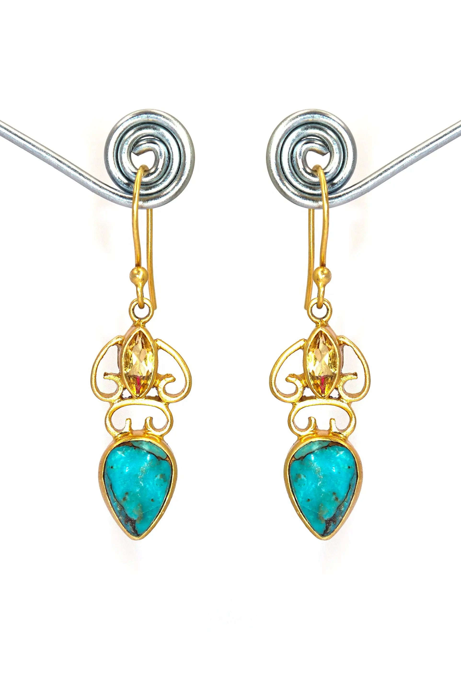 Gold-Plated Earrings Highlighted by Elegant Turquoise Gemstone Earring Jewelry VJewels