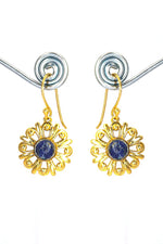 Gold-Plated Elegant Round Shape Lapis Lazuli Gemstone Hook Earrings VJewels