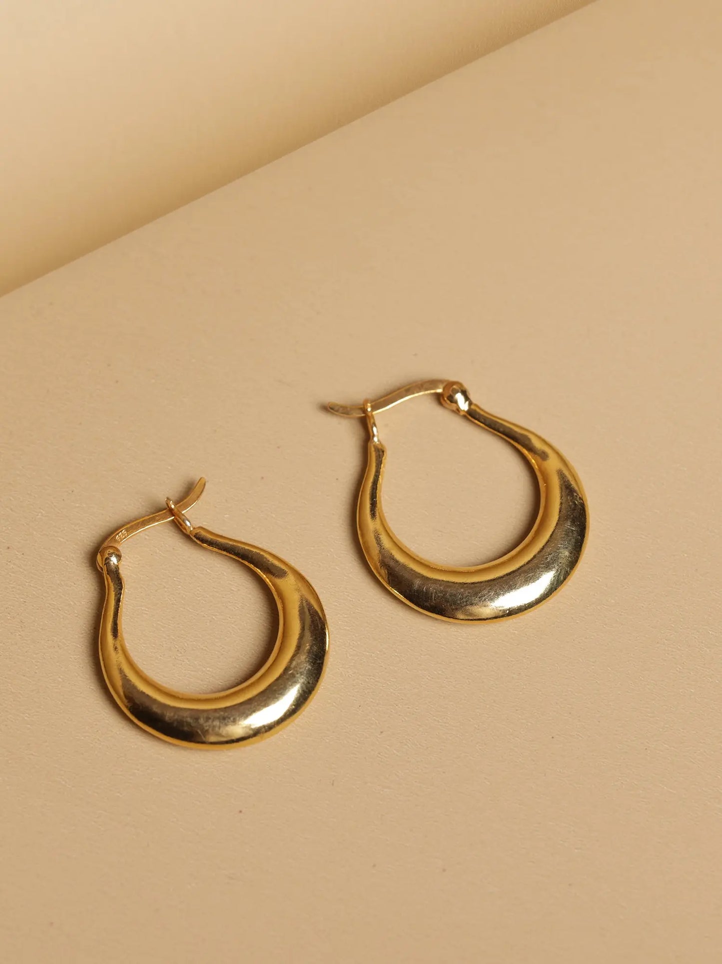 Gold Plated Elongated Hoop Earrings Omega Clip Ear Jewelry VJewels