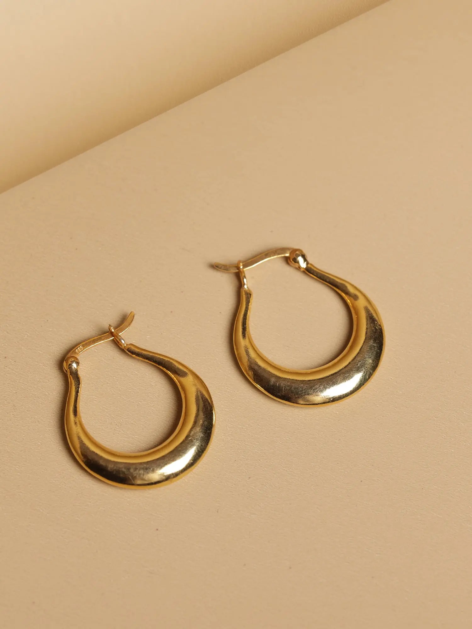 Gold Plated Elongated Hoop Earrings Omega Clip Ear Jewelry VJewels