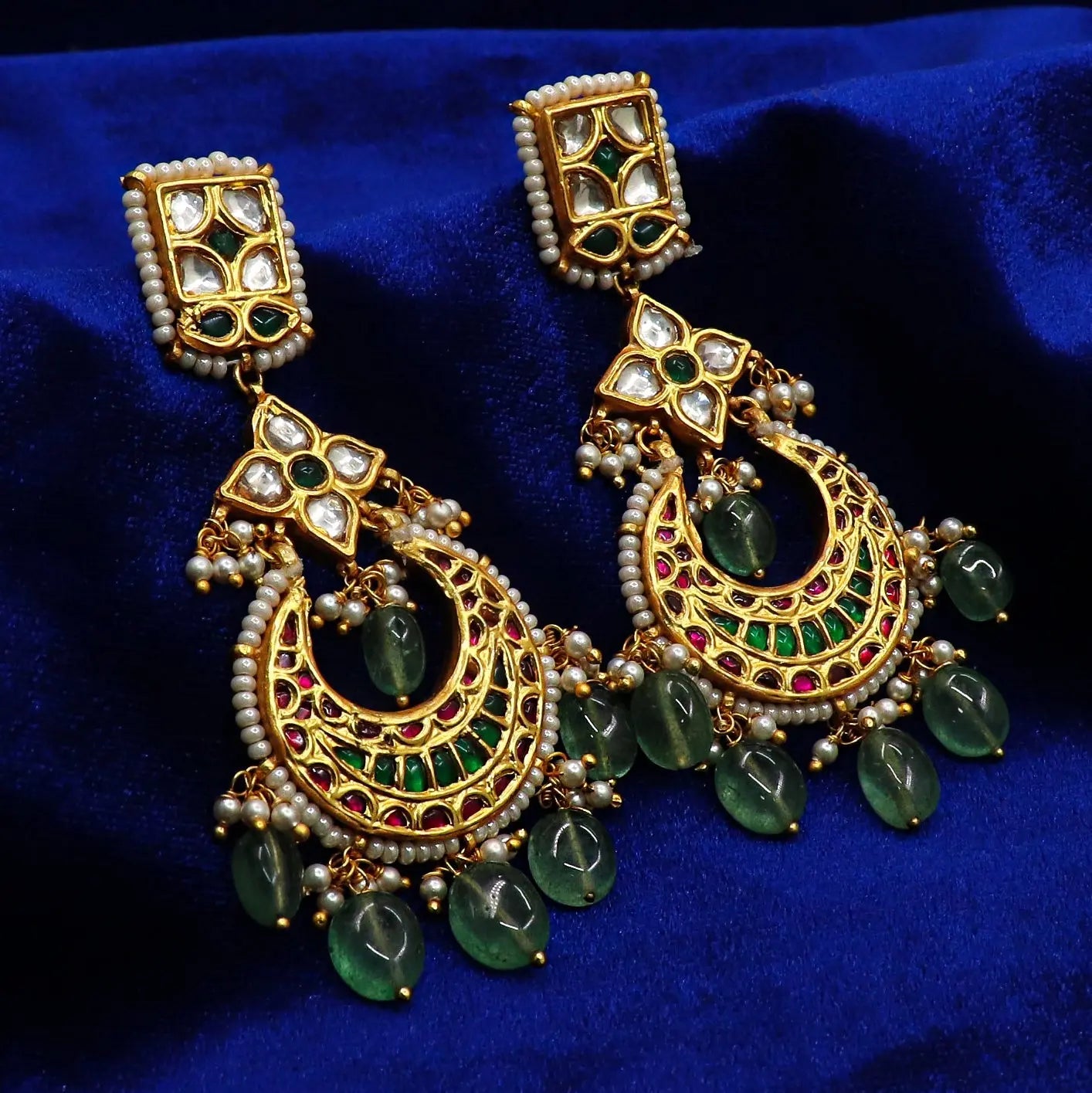 Gold Plated Enamel With Pearl, Moissanite and Semi-precious Gemstone Earring Jewelry VJewels