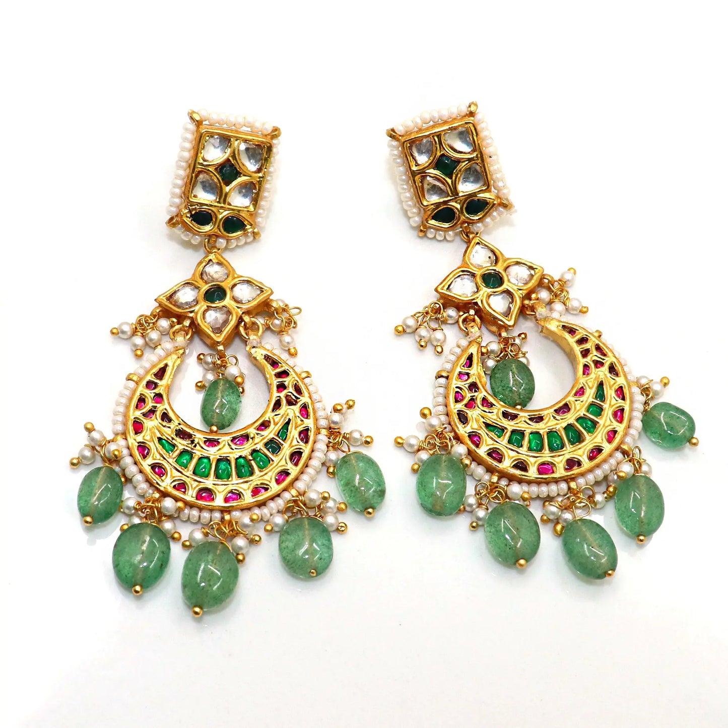 Gold Plated Enamel With Pearl, Moissanite and Semi-precious Gemstone Earring Jewelry VJewels