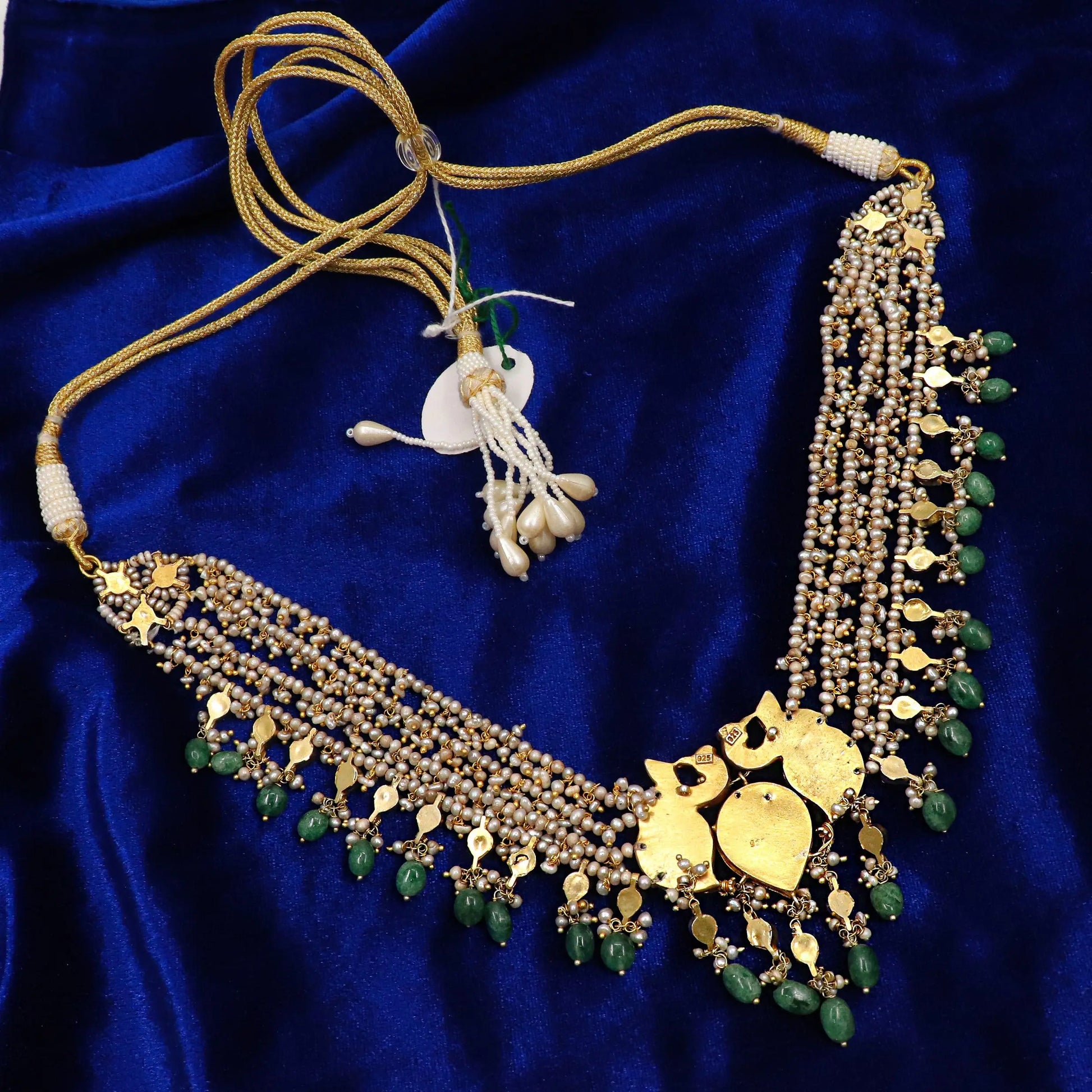 Gold Plated Enamel with Pearl, Moissanite and semi-precious Gemstone Necklace Jewelry VJewels