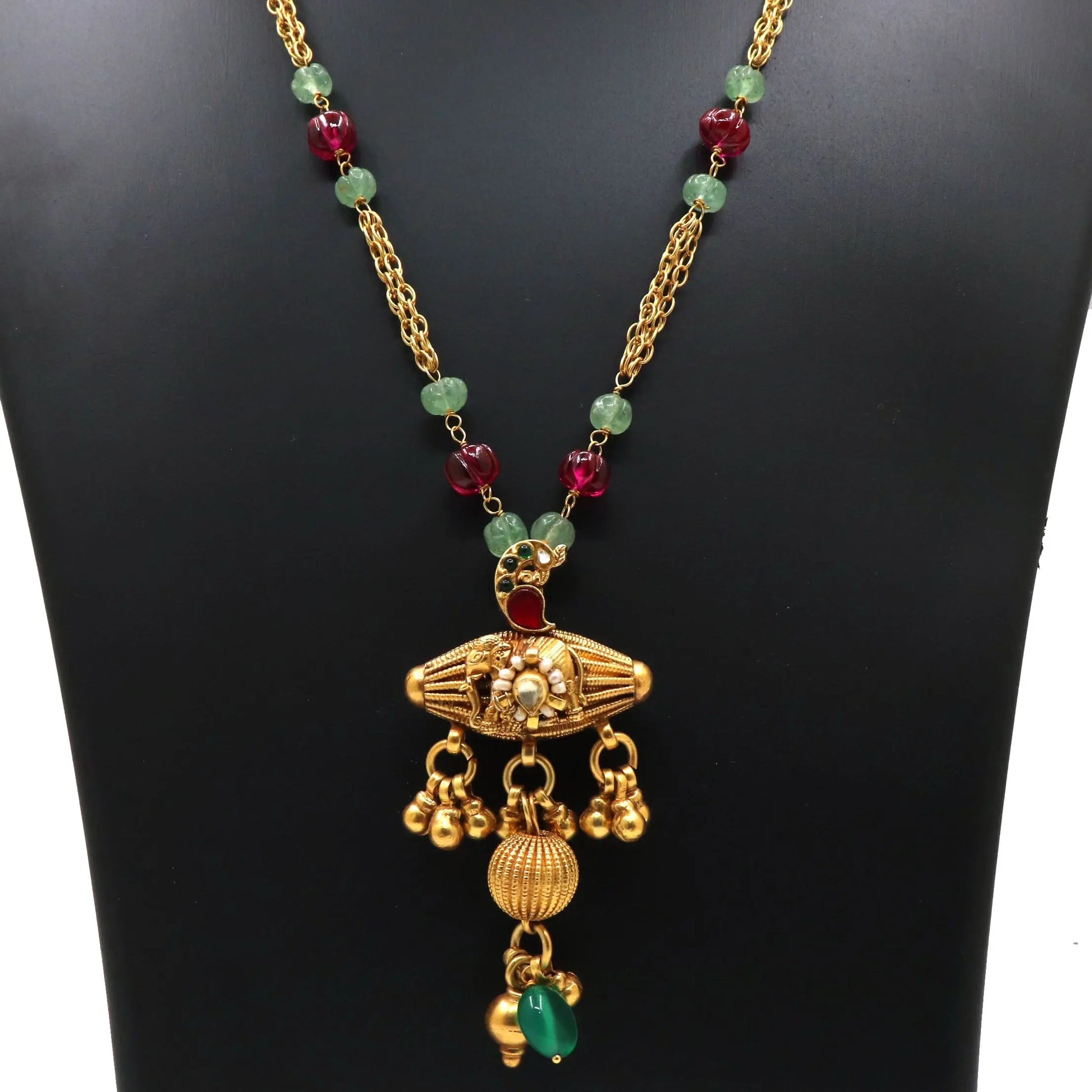 Gold Plated Enamel, Moissanite, Pearl With Semi Precious Gemstone With Design Charm Traditional Necklace Jewelry VJewels