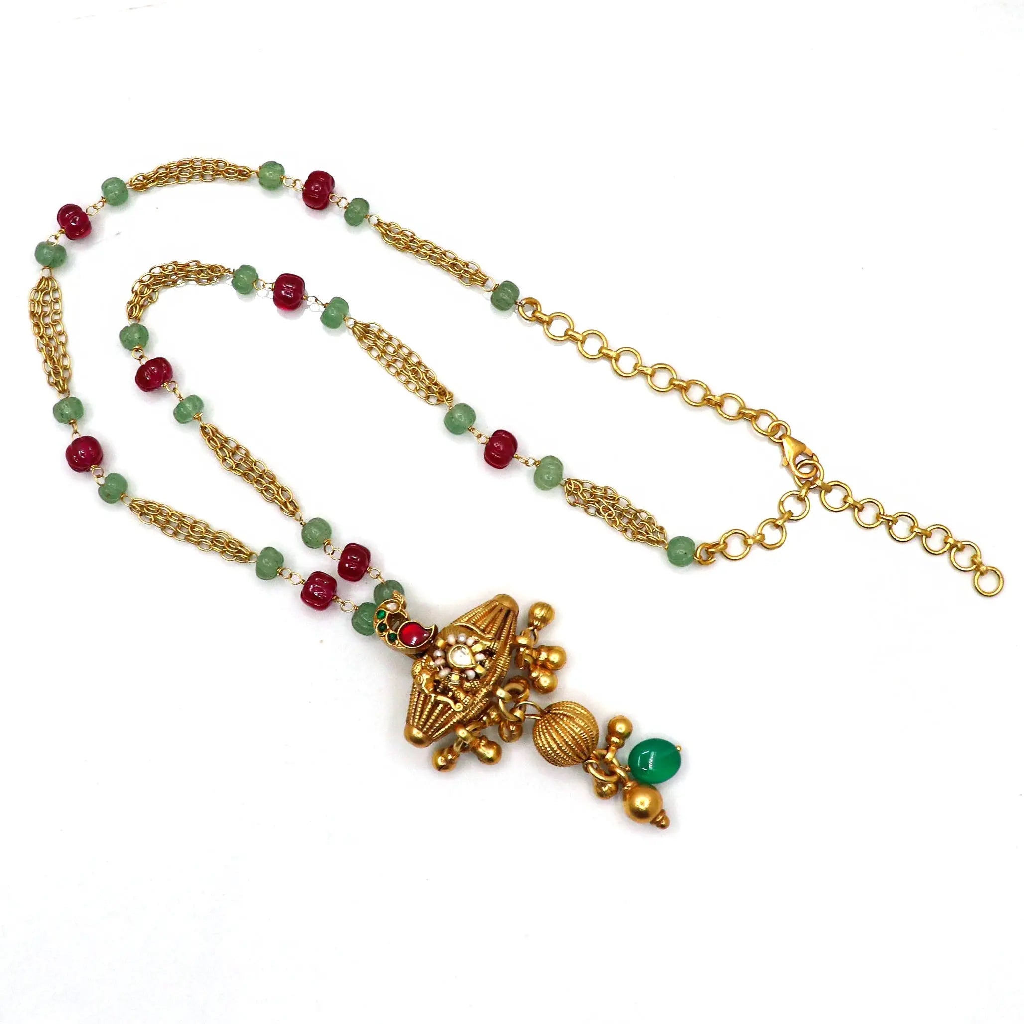 Gold Plated Enamel, Moissanite, Pearl With Semi Precious Gemstone With Design Charm Traditional Necklace Jewelry VJewels