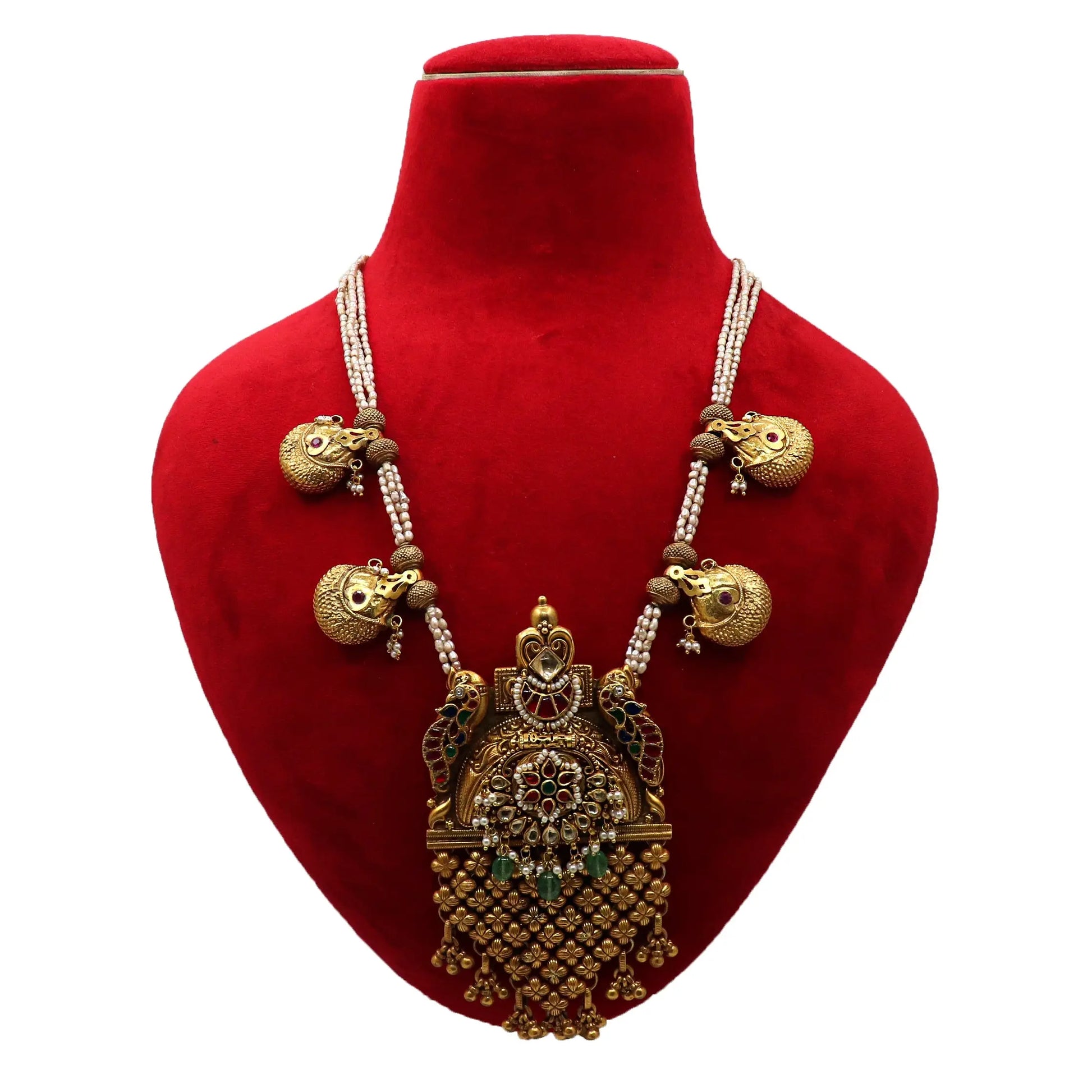 Gold Plated Enamel, Pearl, Moissanite With Charms Rajasthani Traditional Necklace Jewelry VJewels