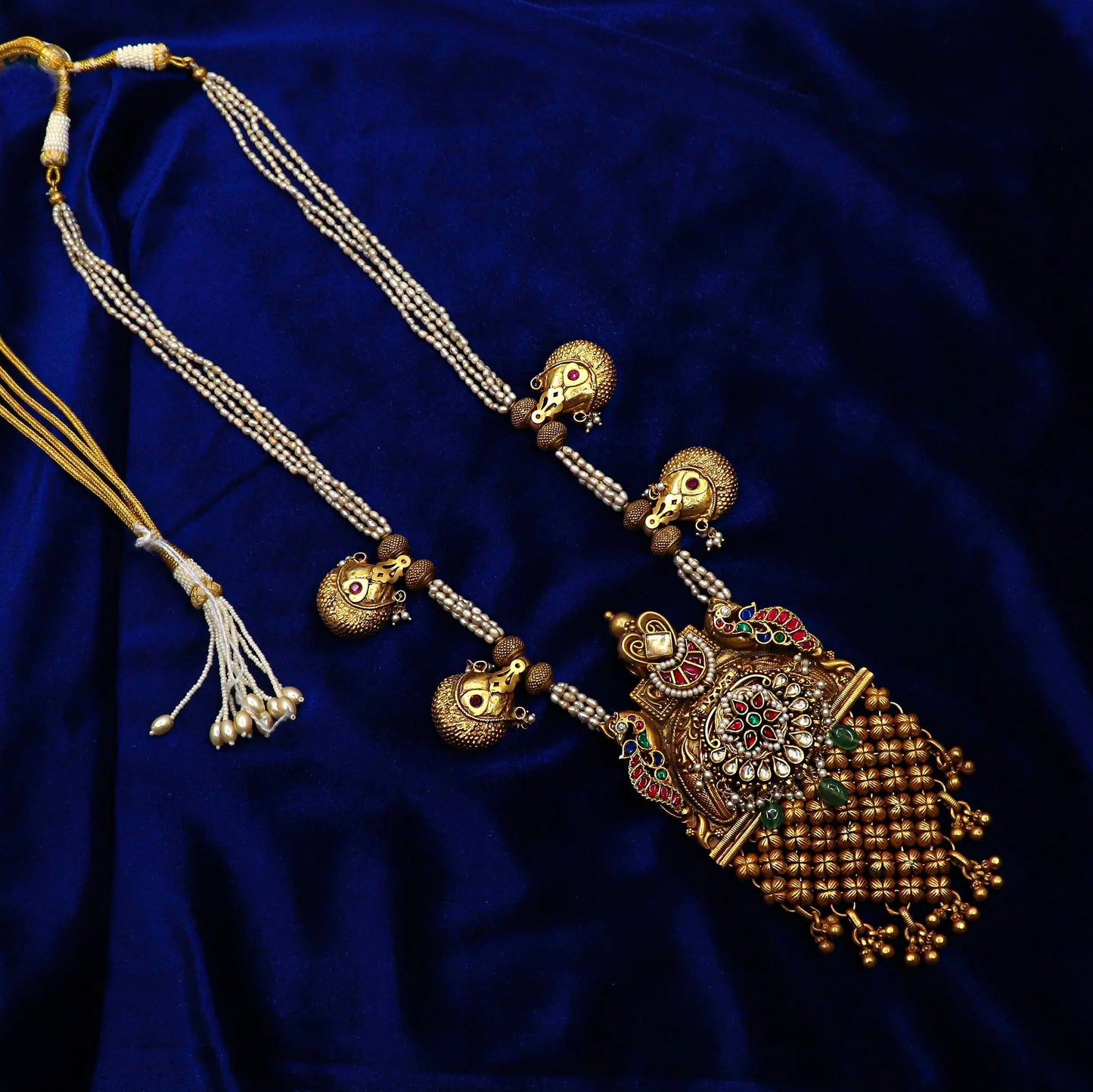 Gold Plated Enamel, Pearl, Moissanite With Charms Rajasthani Traditional Necklace Jewelry VJewels