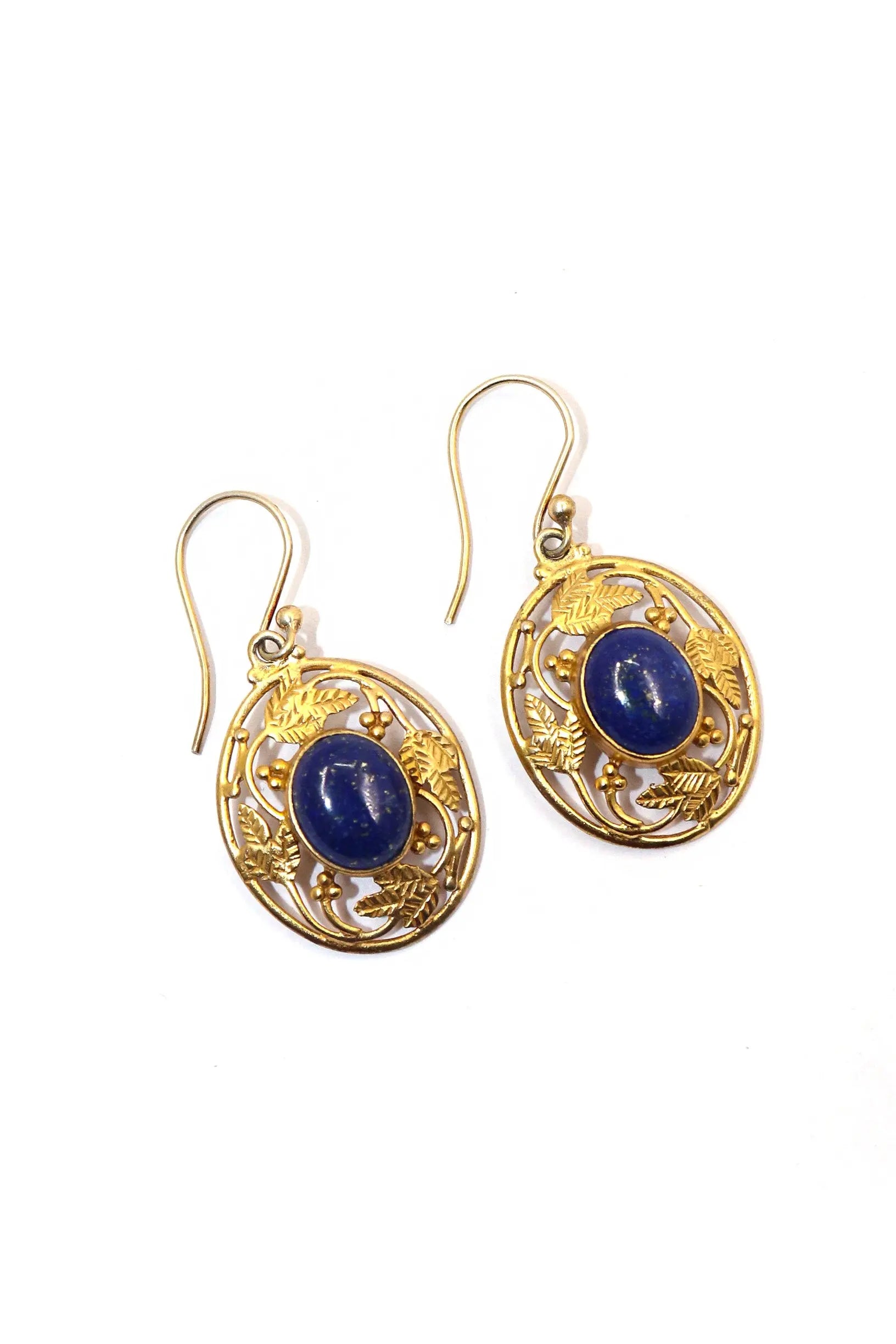 Gold Plated Flower Designer lapis lazuli Gemstone Earrings VJewels