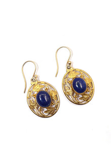 Gold Plated Flower Designer lapis lazuli Gemstone Earrings VJewels