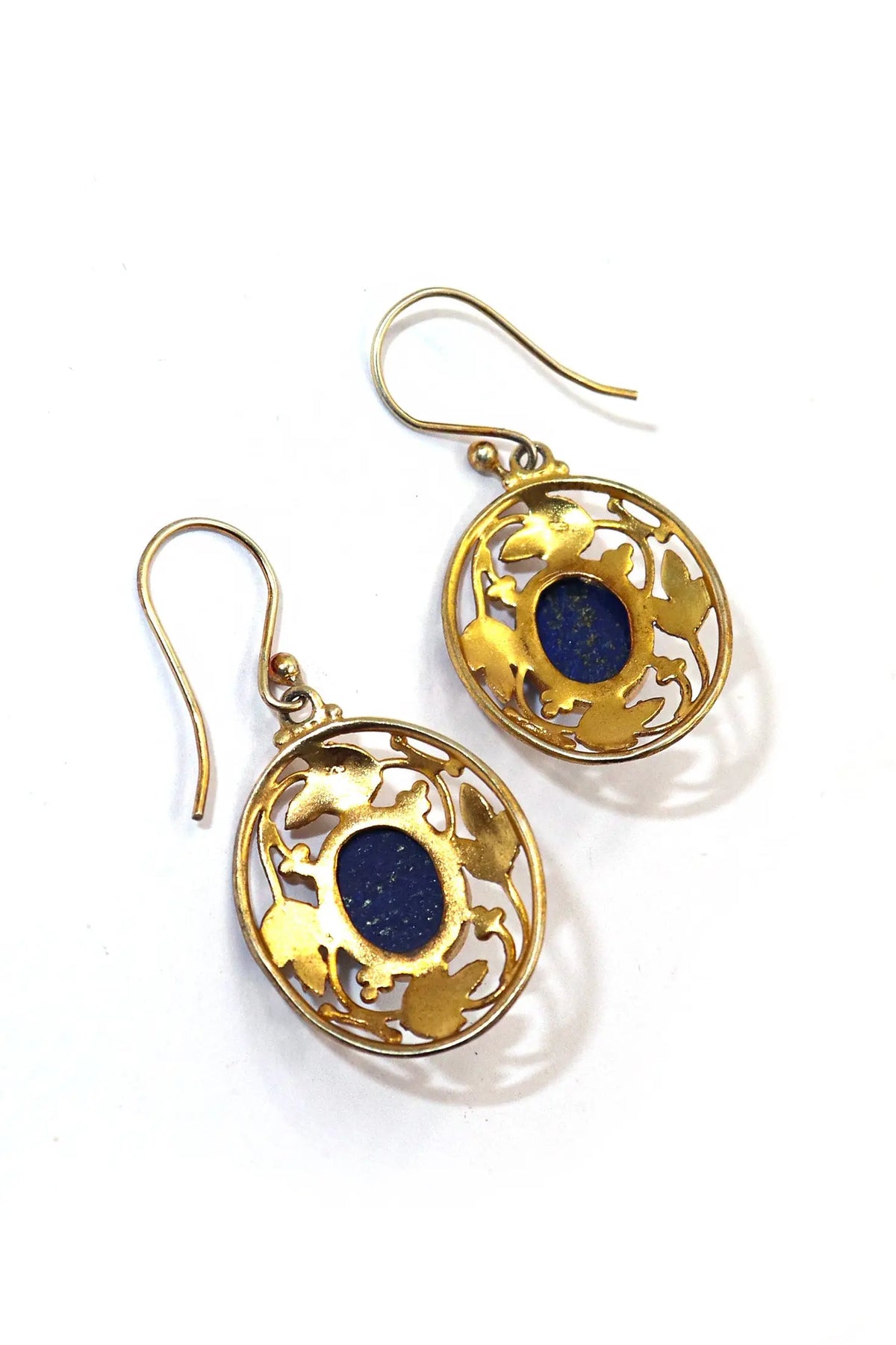 Gold Plated Flower Designer lapis lazuli Gemstone Earrings VJewels