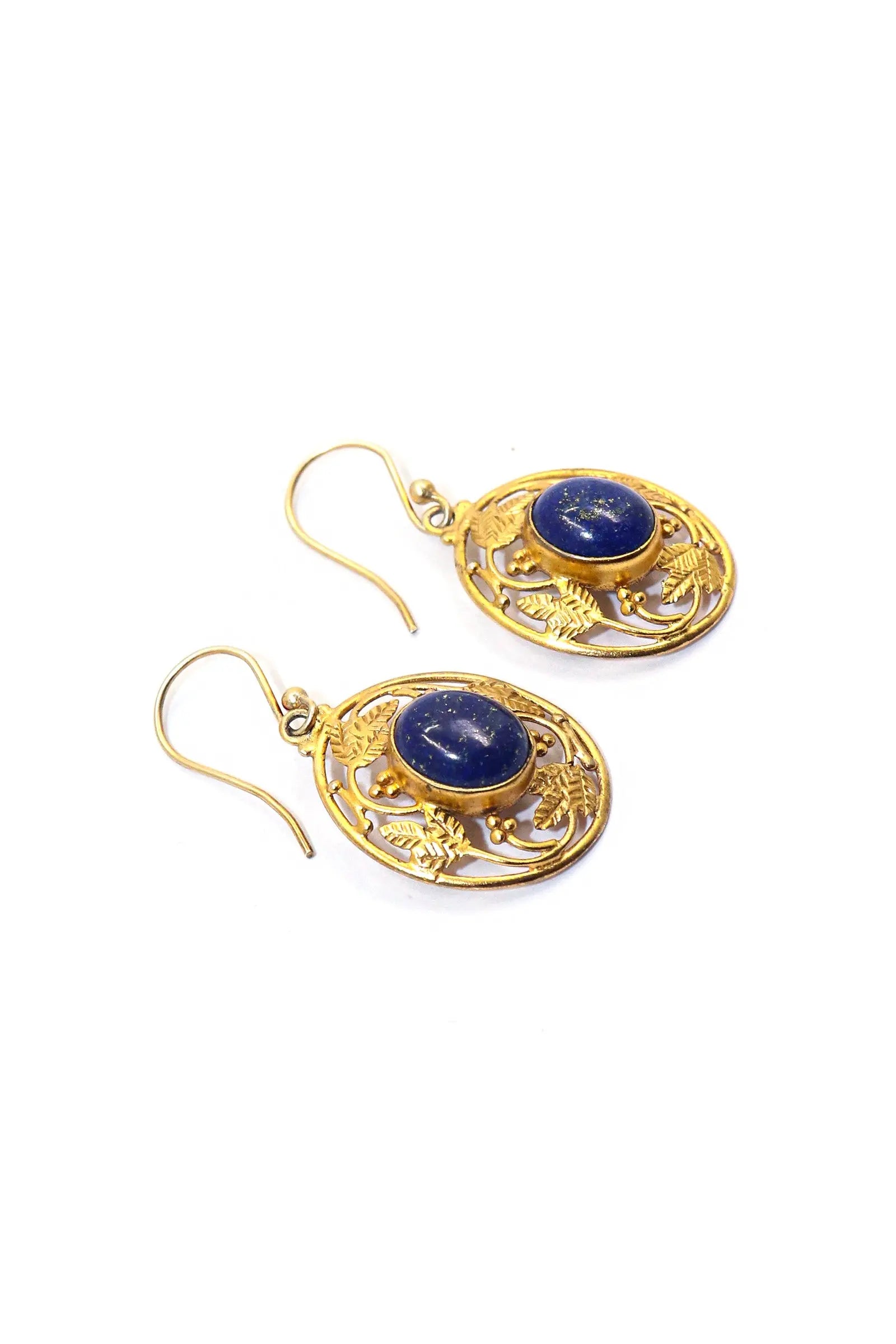 Gold Plated Flower Designer lapis lazuli Gemstone Earrings VJewels