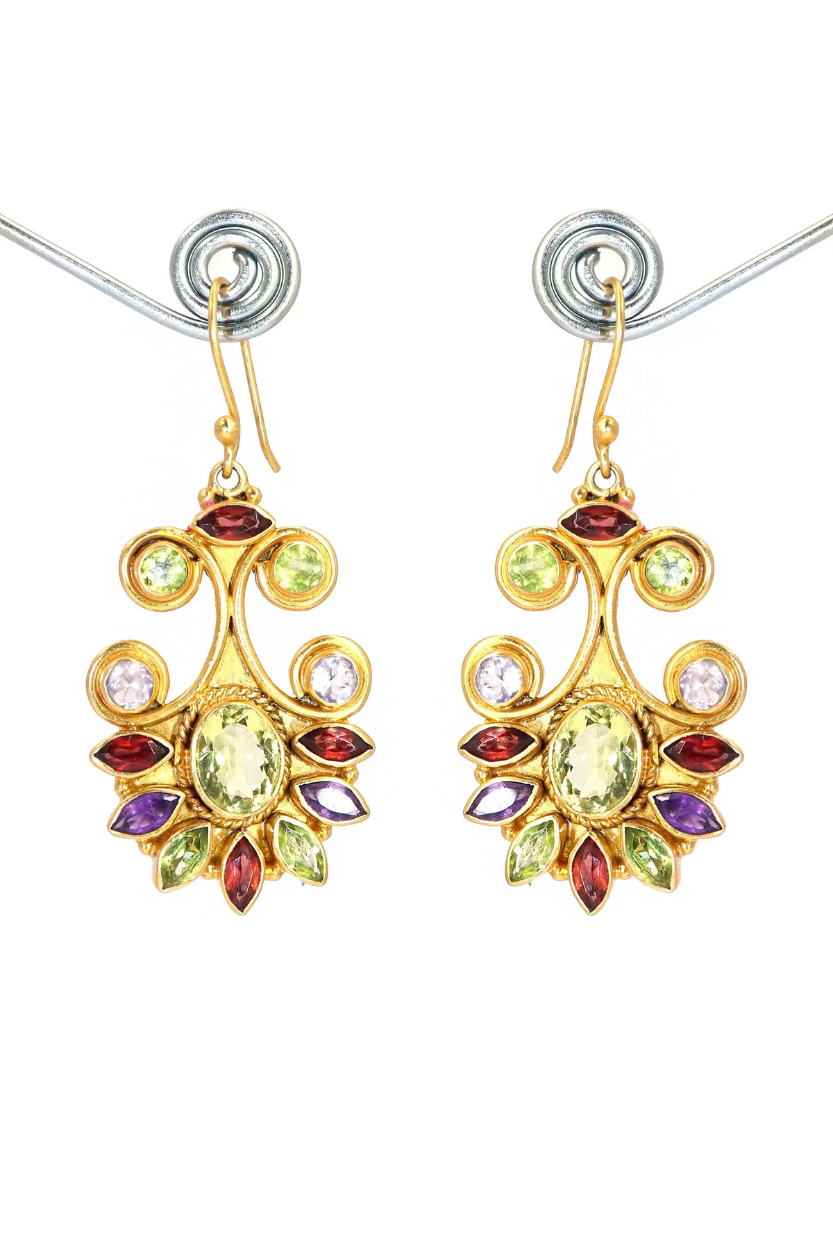 Gold-Plated Modern Earrings Adorned multi Gemstone with Flower Design Earring VJewels