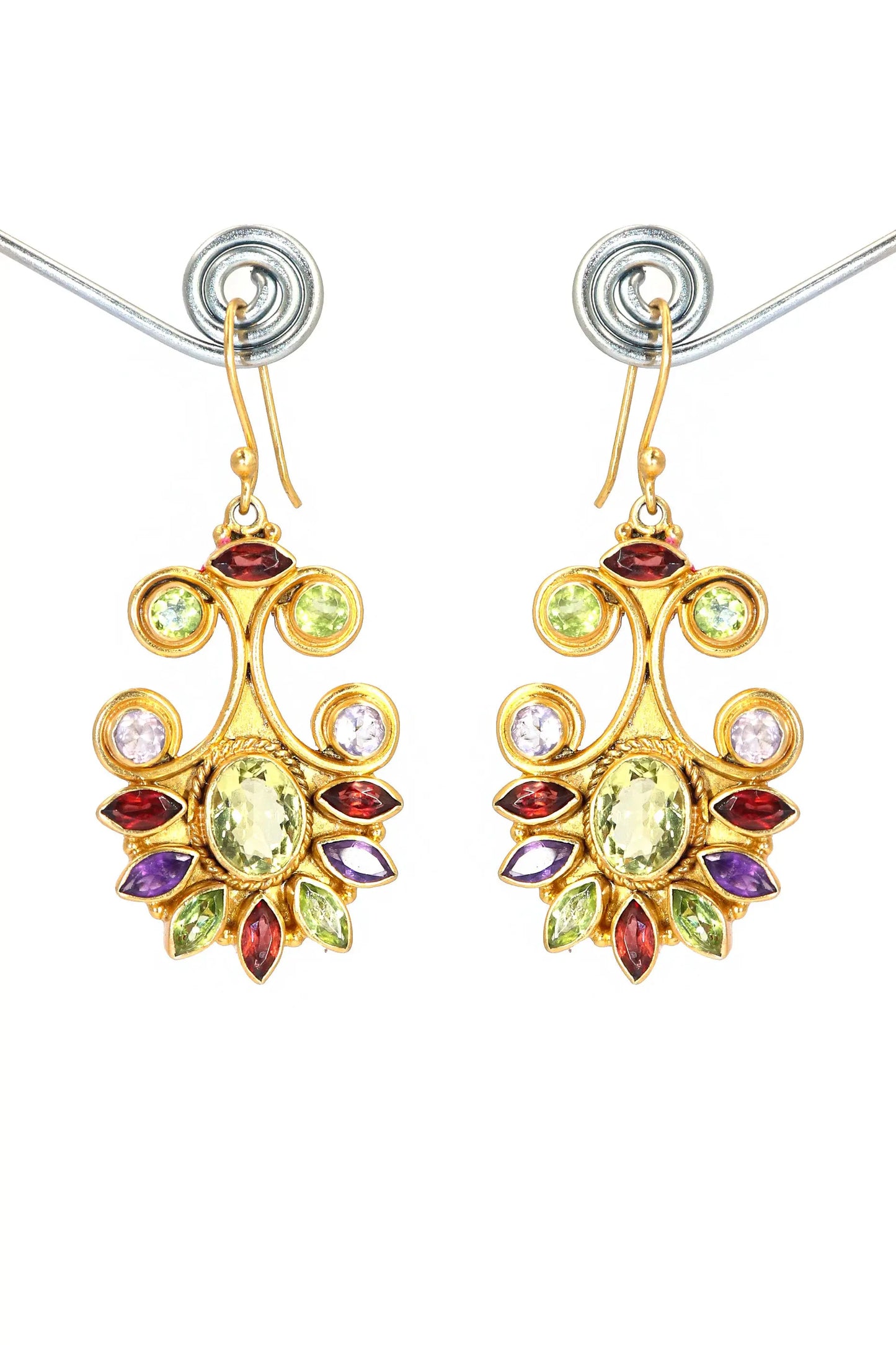 Gold-Plated Modern Earrings Adorned multi Gemstone with Flower Design Earring VJewels