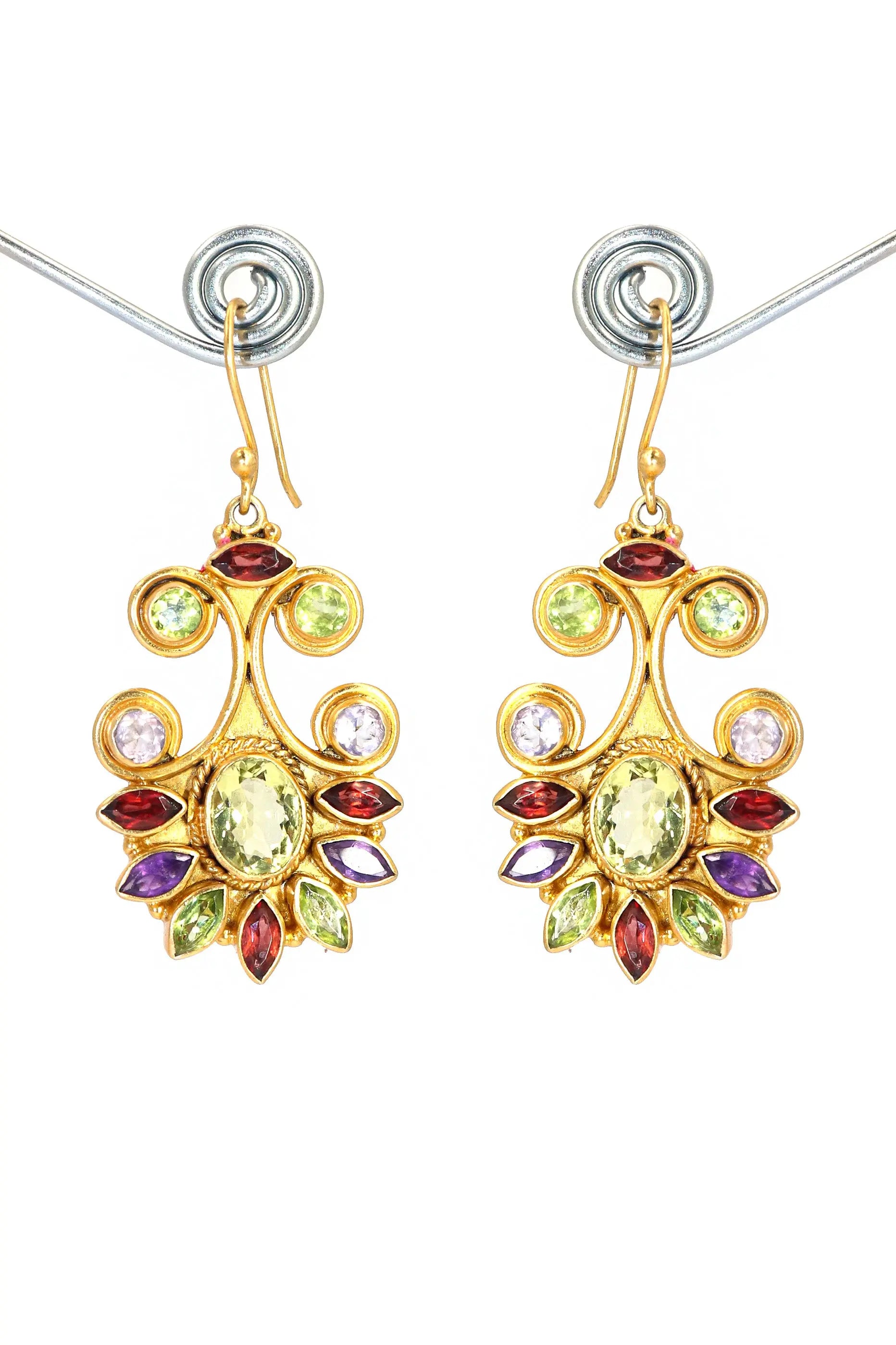 Gold-Plated Modern Earrings Adorned multi Gemstone with Flower Design Earring VJewels