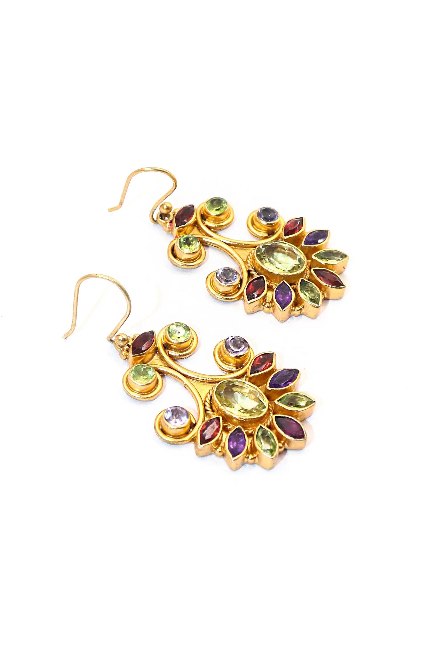 Gold-Plated Modern Earrings Adorned multi Gemstone with Flower Design Earring VJewels