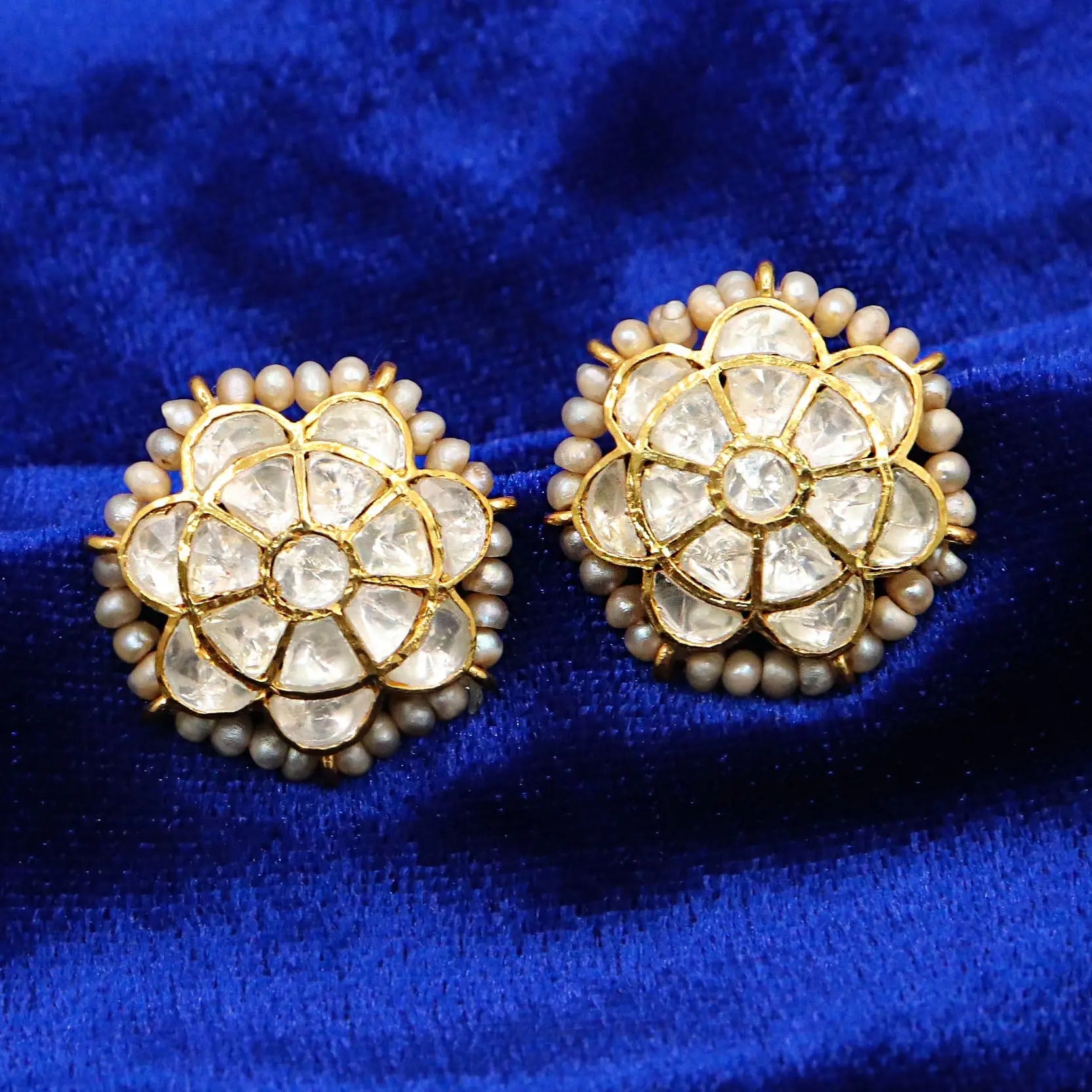 Gold Plated Moissanite And Pearl gemstone Stud Earring Jewelry VJewels