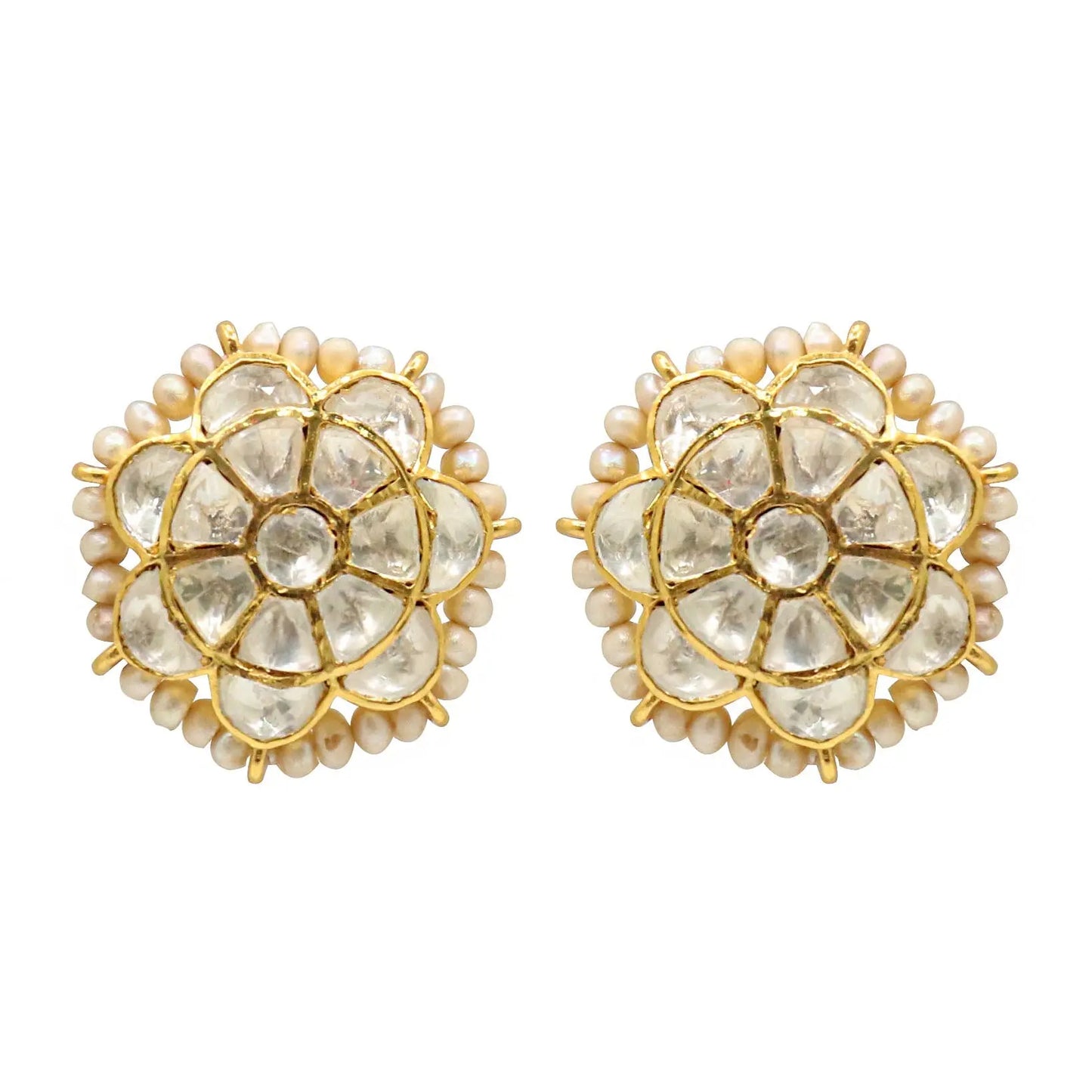 Gold Plated Moissanite And Pearl gemstone Stud Earring Jewelry VJewels