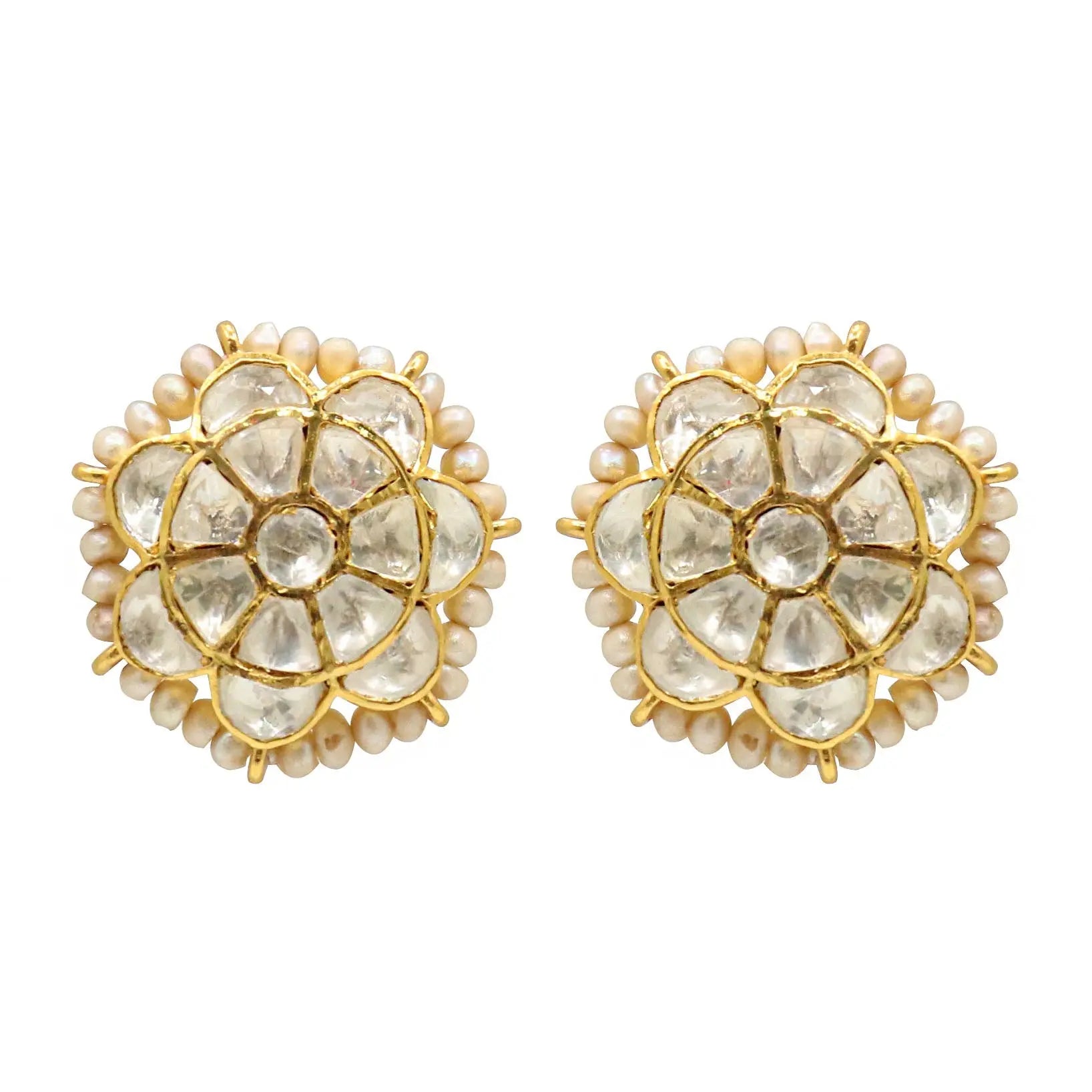 Gold Plated Moissanite And Pearl gemstone Stud Earring Jewelry VJewels