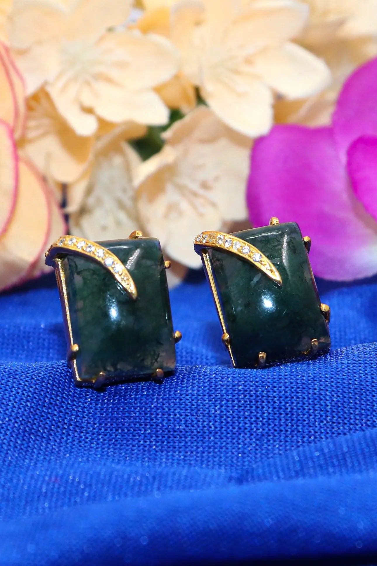 Gold Plated Moss Green Agate Gemstone cufflinks Jewelry VJewels