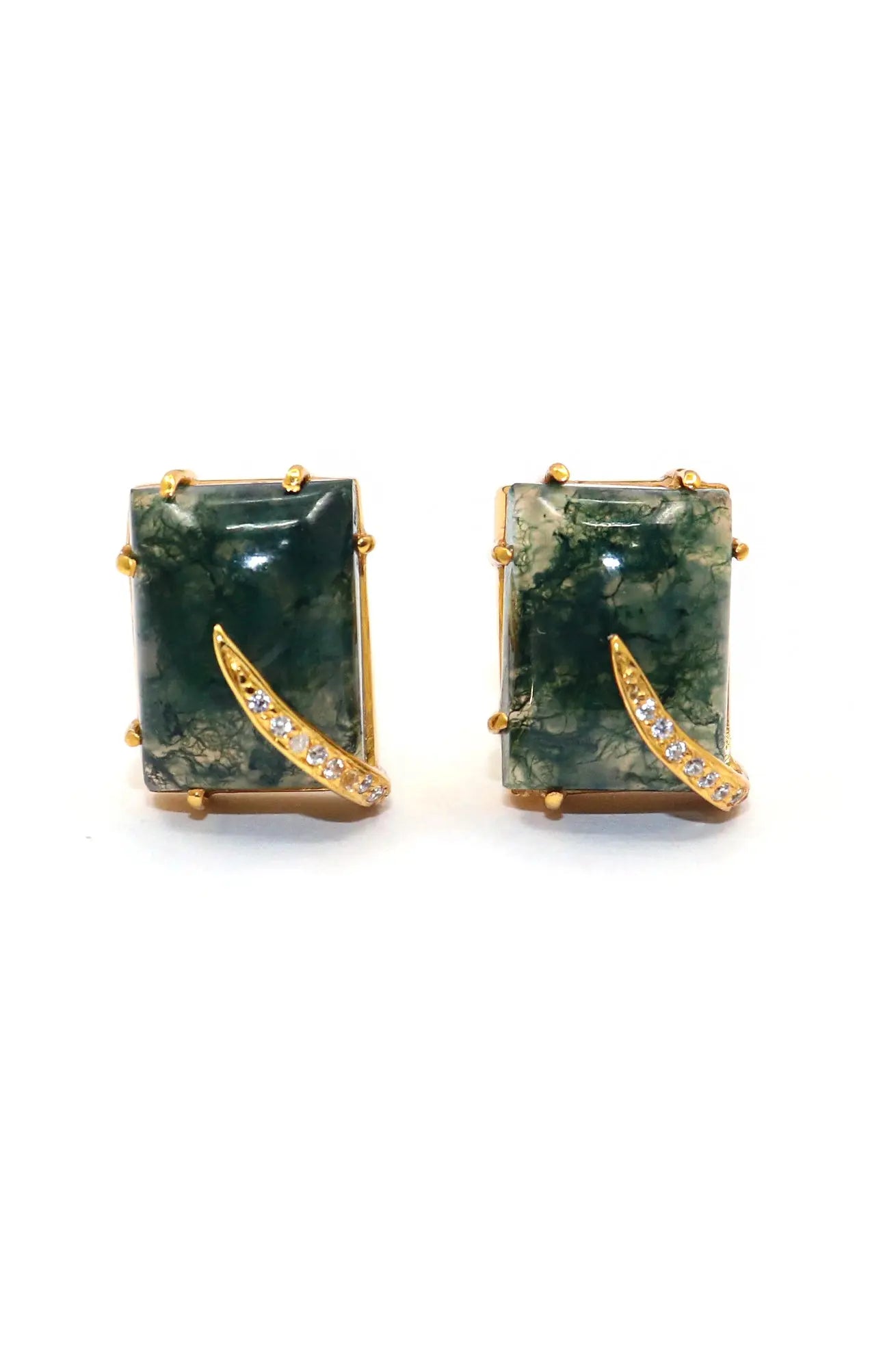 Gold Plated Moss Green Agate Gemstone cufflinks Jewelry VJewels