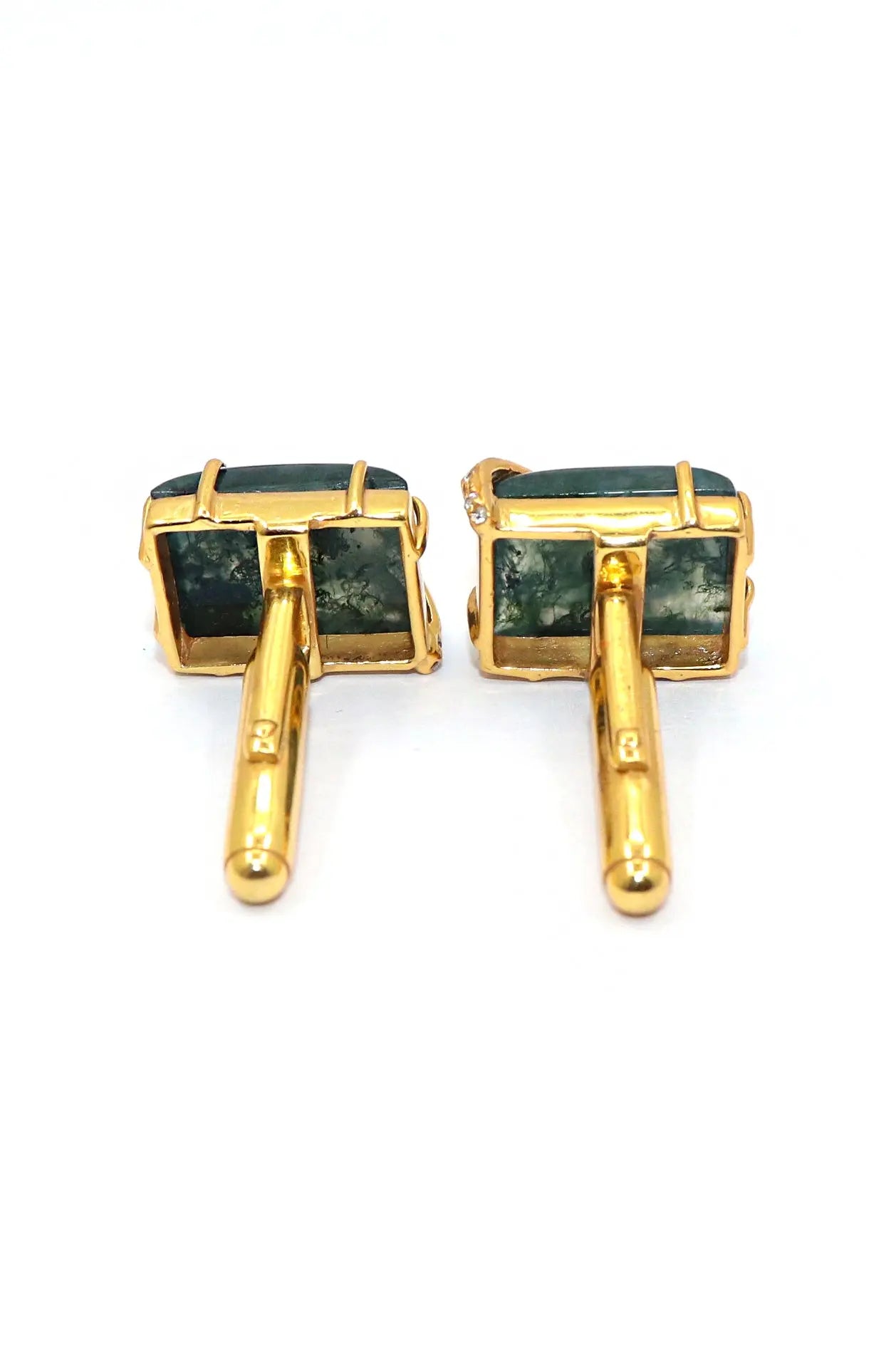 Gold Plated Moss Green Agate Gemstone cufflinks Jewelry VJewels