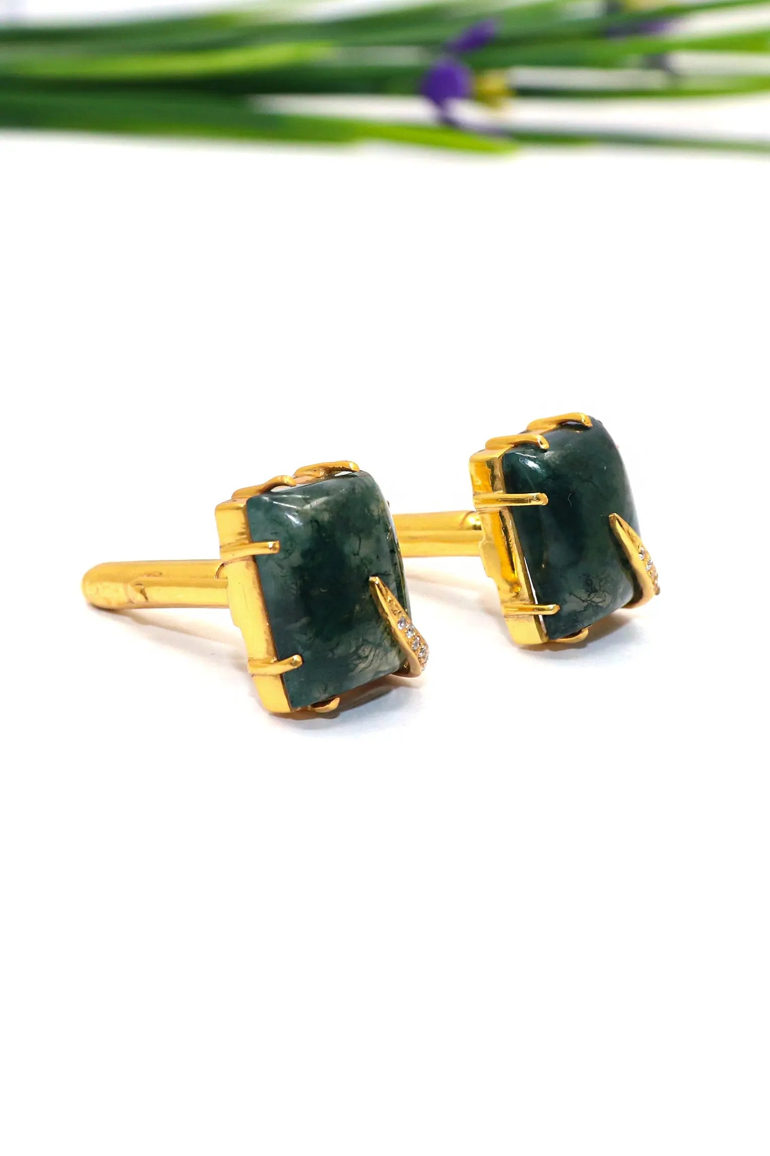 Gold Plated Moss Green Agate Gemstone cufflinks Jewelry VJewels