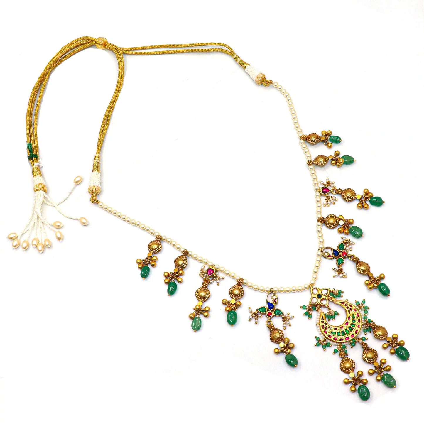 Gold Plated Pearl, Moissanite Gemstone, Enamel Traditional Necklace Jewelry VJewels