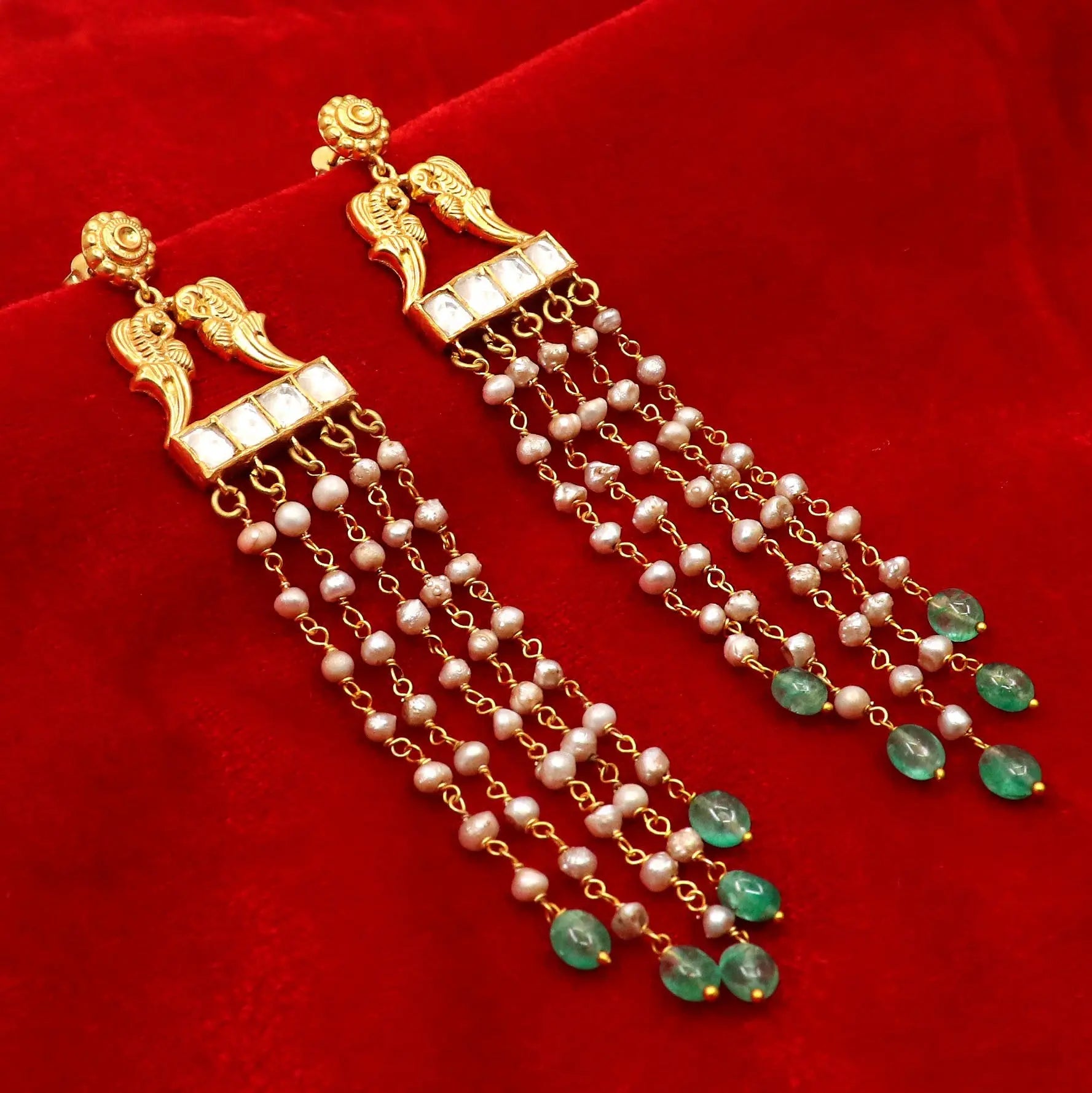 Gold Plated Pearl, Moissanite With Semi Precious Gemstone Dazzling Stud Earring Jewelry VJewels