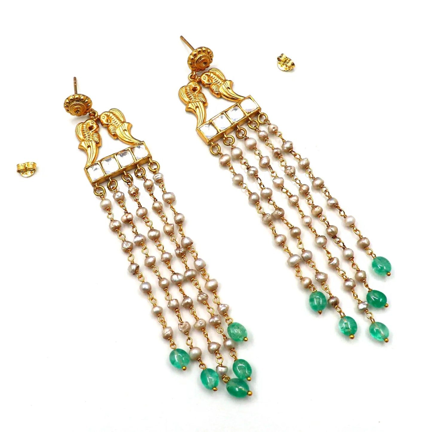 Gold Plated Pearl, Moissanite With Semi Precious Gemstone Dazzling Stud Earring Jewelry VJewels