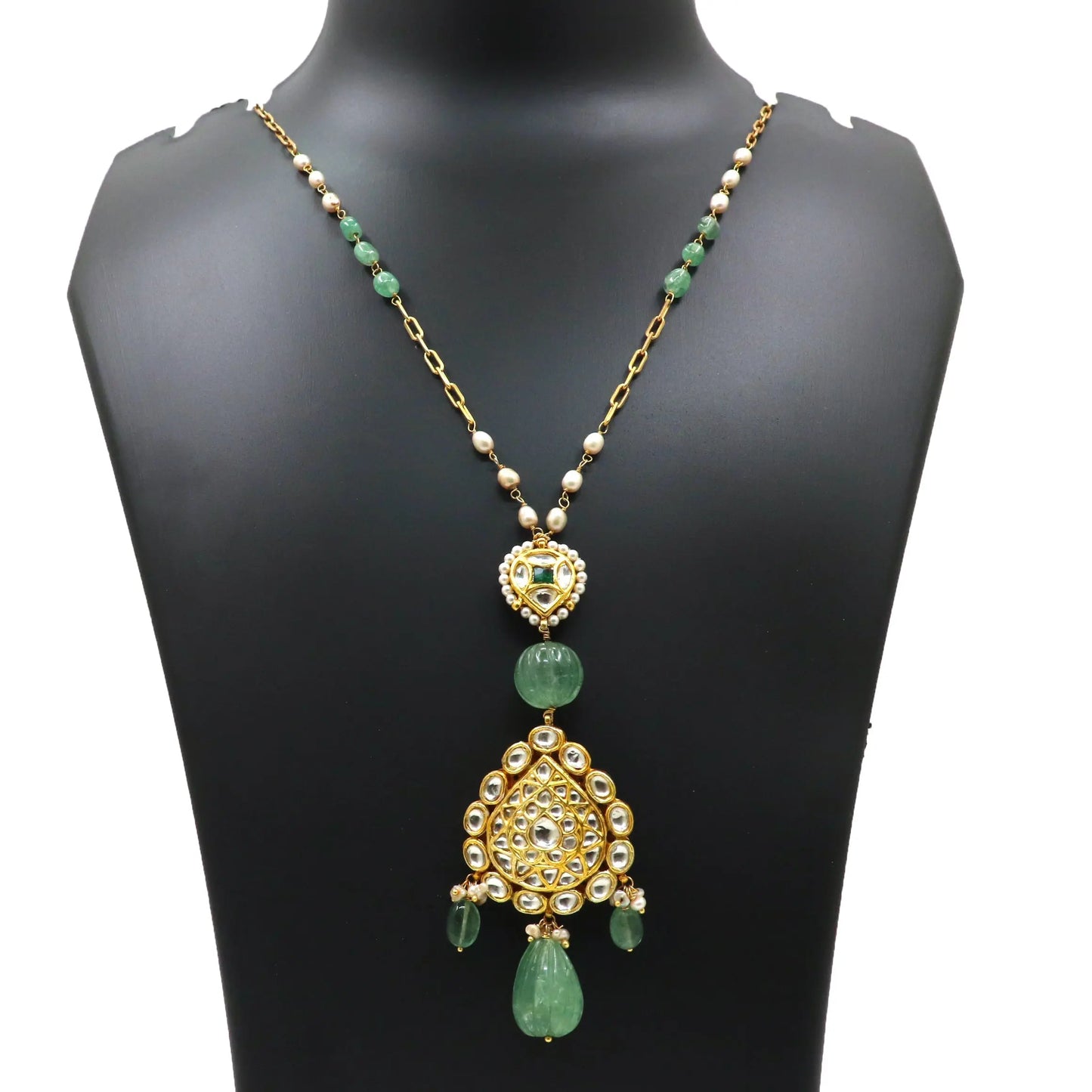 Gold Plated Pearl, Moissanite and Semi-precious Gemstone Necklace Jewelry VJewels